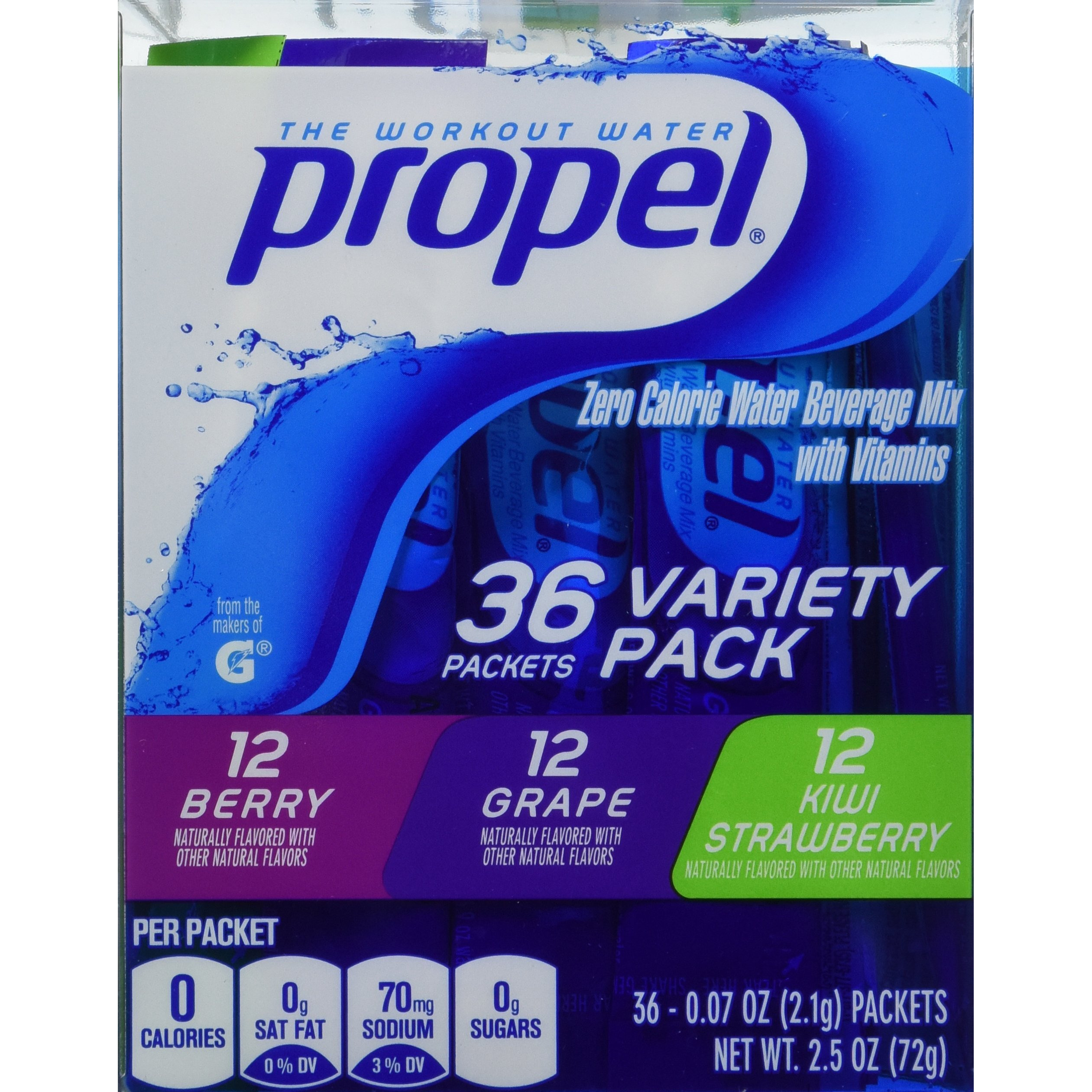 Propel Zero Calorie Nutrient Enhanced Water Beverage Mix (36 Packets) 3 Different Flavors (Berry, Grape & Kiwi Strawberry)
