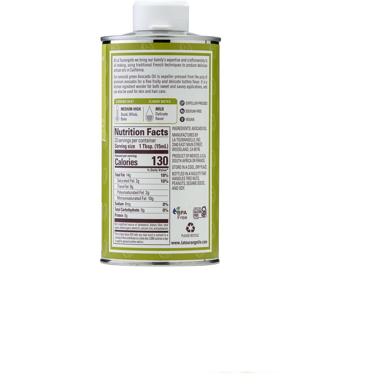 La Tourangelle, Avocado Oil, All-Natural Handcrafted From Premium Avocados, Great For Cooking, As Butter Substitute, And For Skin And Hair, 16.9 Fl Oz