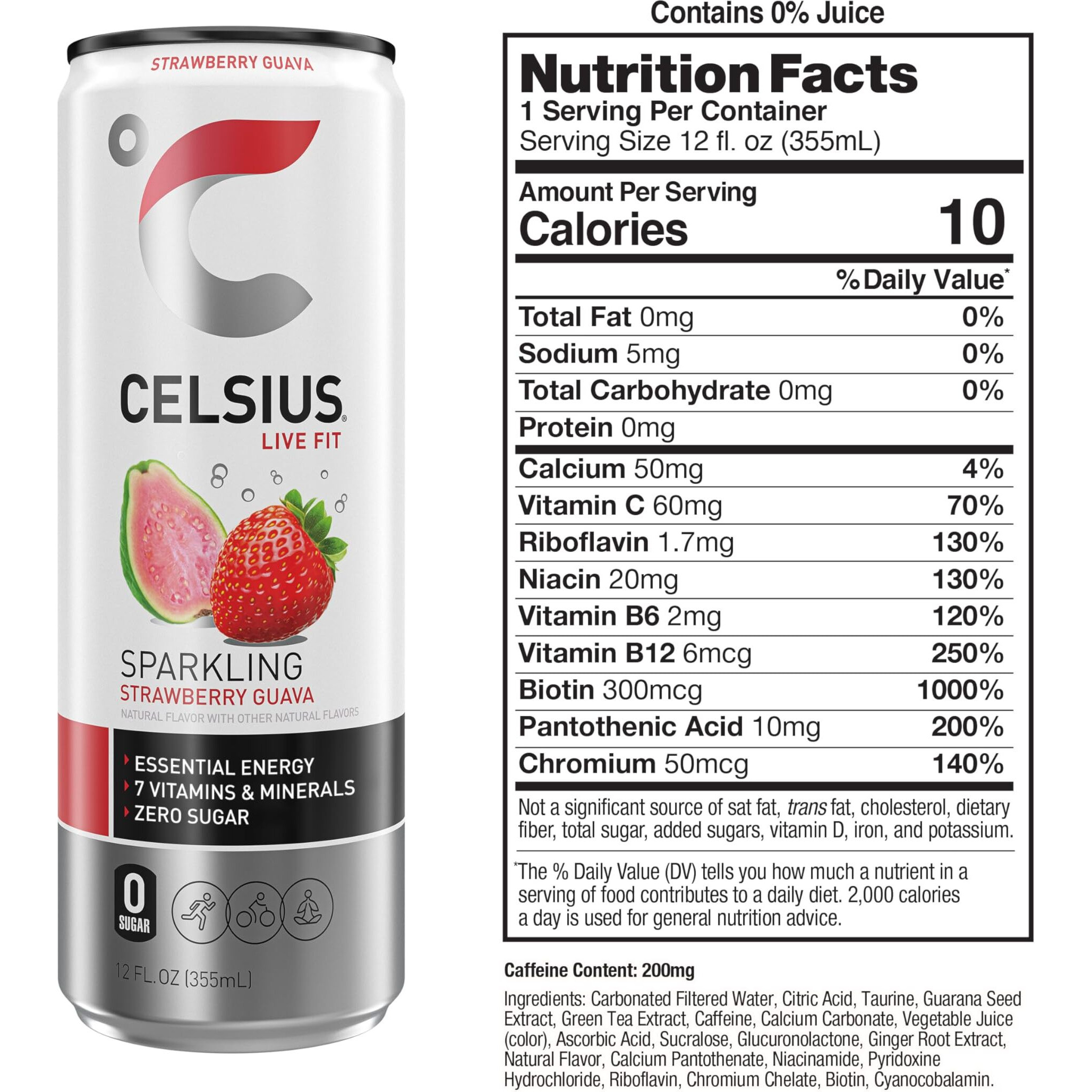 Celsius Sparkling Strawberry Guava, Functional Essential Energy Drink 12 Fl Oz (Pack Of 12)