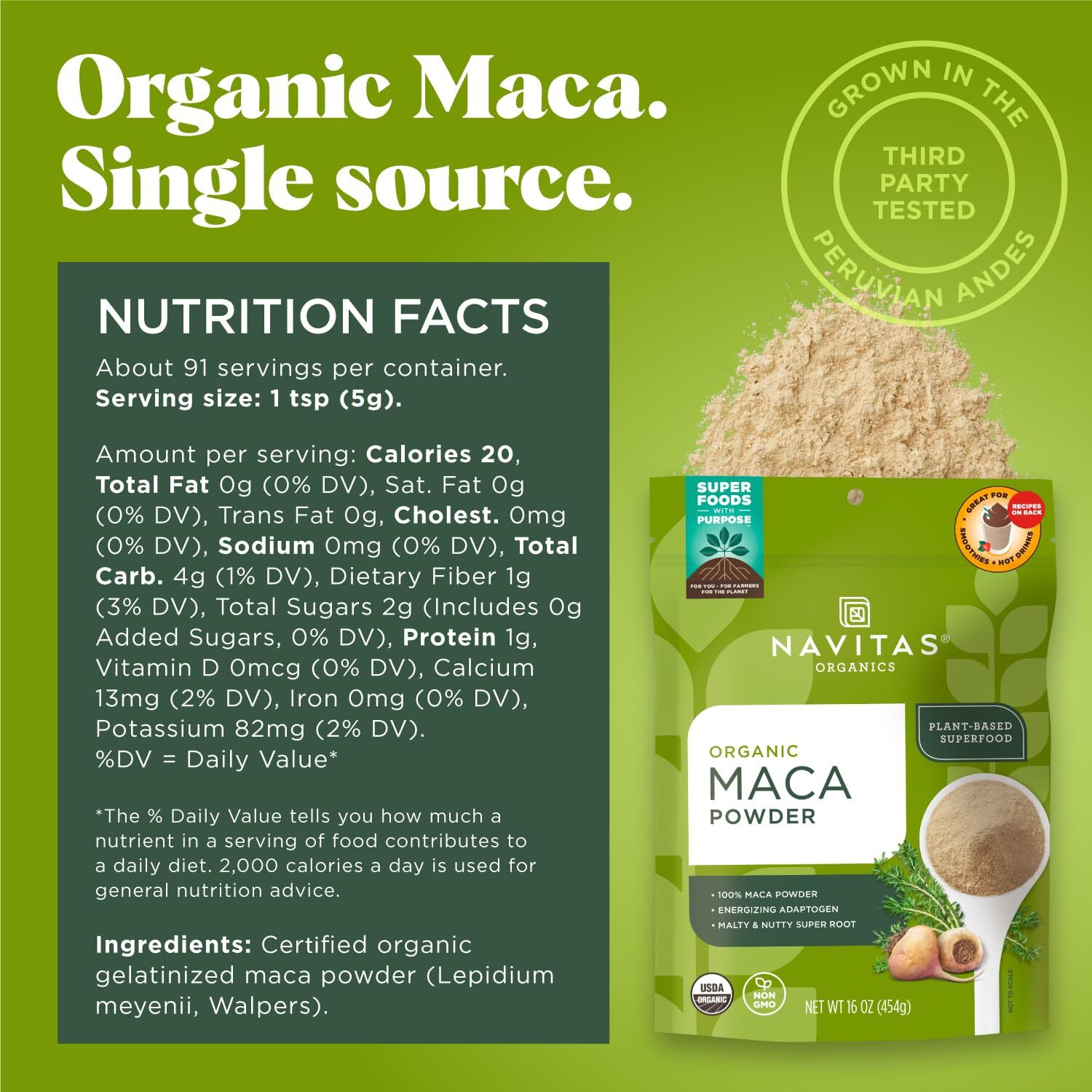Navitas Organics Maca Powder, 16 Oz. Bag, 90 Servings - Organic, Non-Gmo, Low Temp-Dried, Gluten-Free