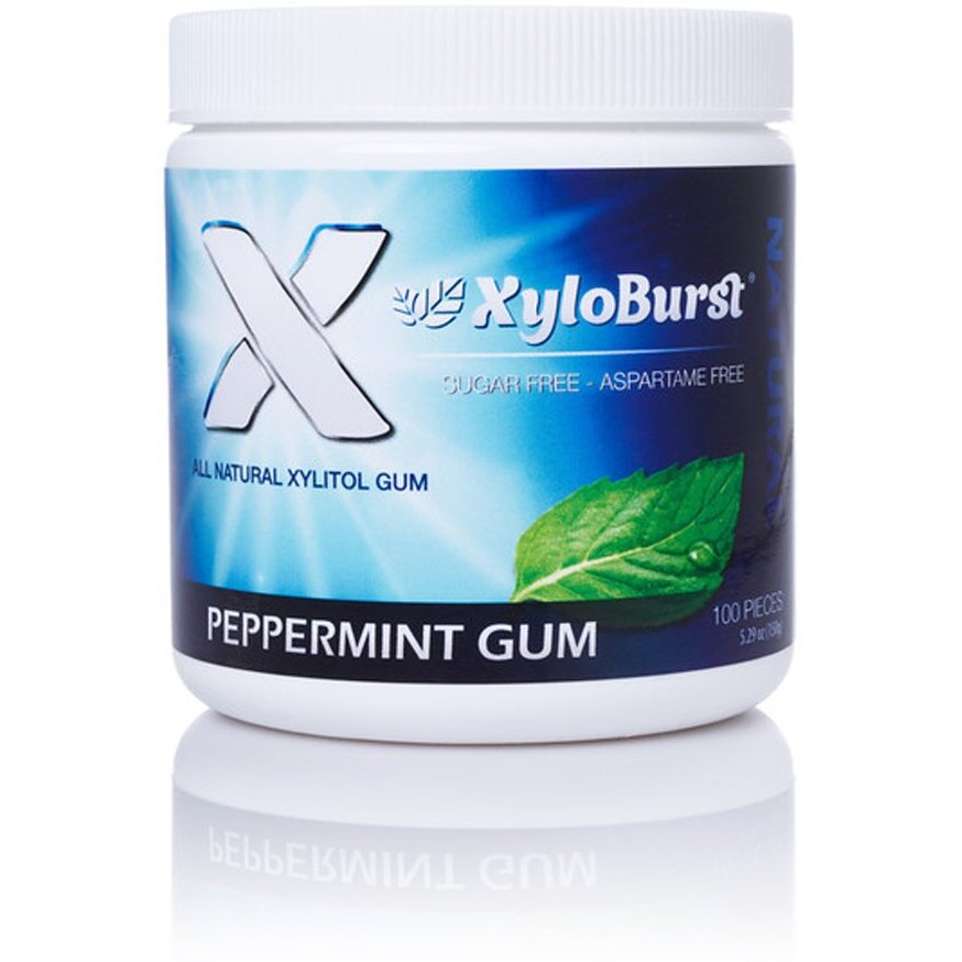 Xyloburst 100% Xylitol, Natural Chewing Gum 100 Count Jar Non Gmo, Vegan, Aspartame Free, Sugar Free (Peppermint, 1 Jar)
