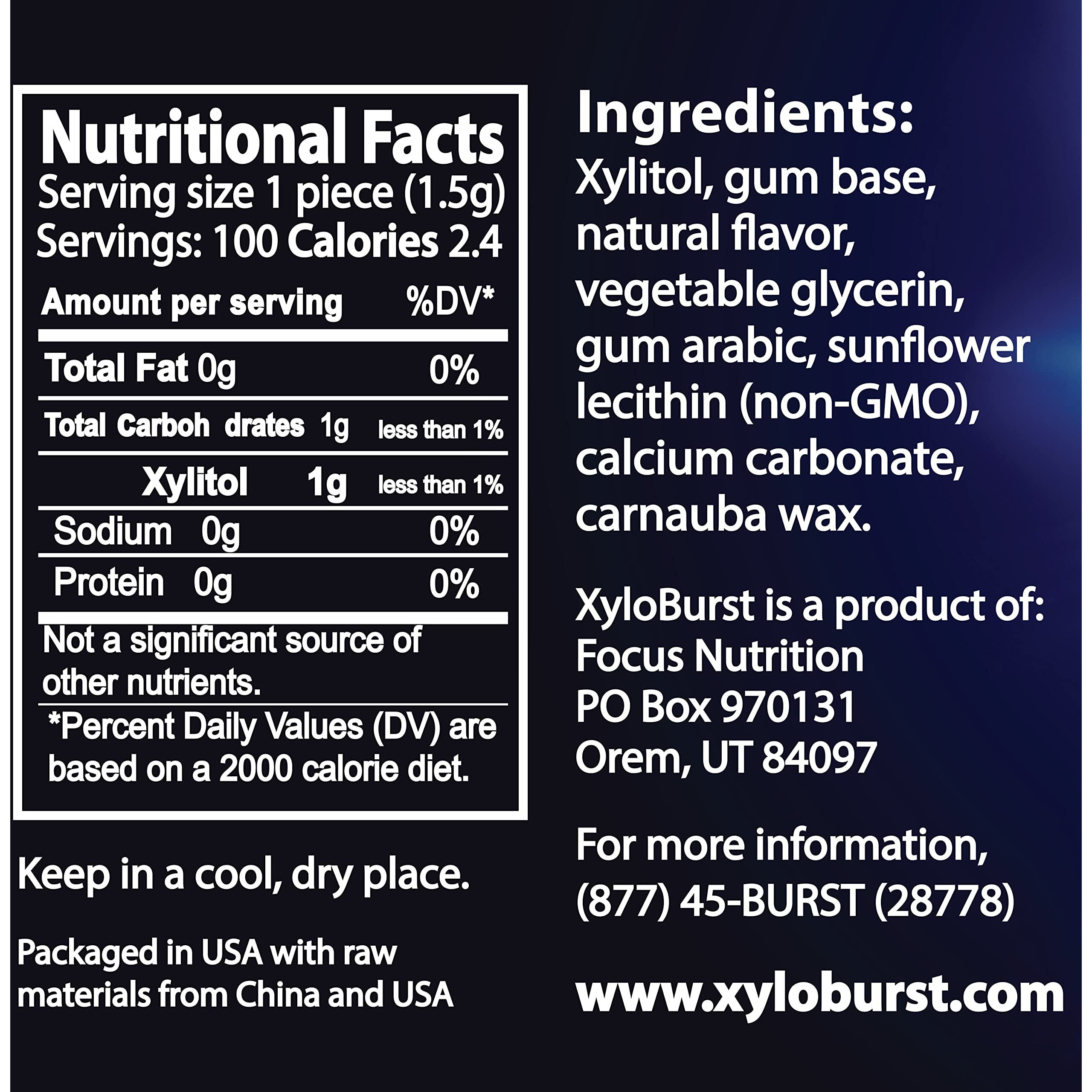 Xyloburst 100% Xylitol, Natural Chewing Gum 100 Count Jar Non Gmo, Vegan, Aspartame Free, Sugar Free (Peppermint, 1 Jar)