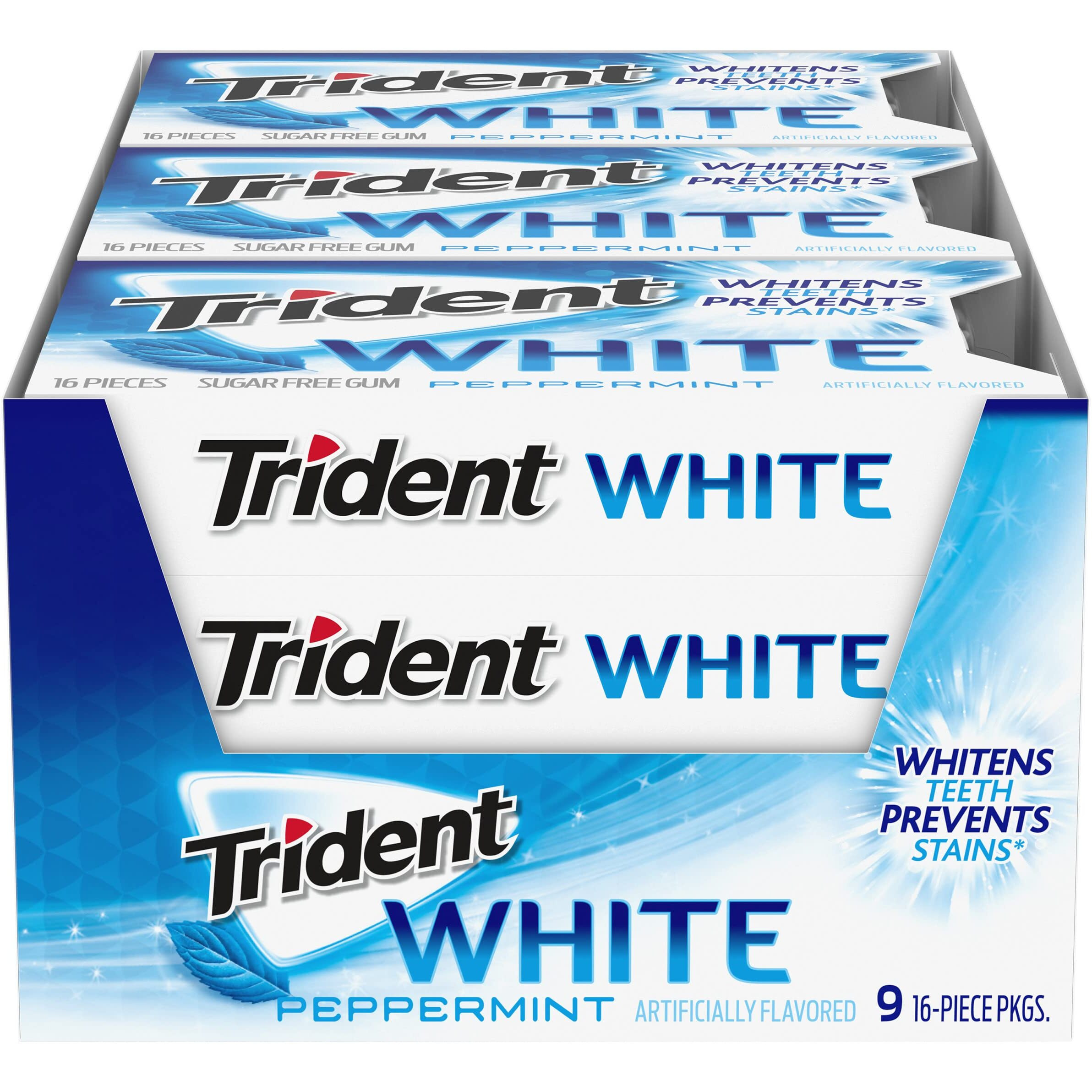 Trident White Peppermint Sugar Free Gum, 16 Count (Pack Of 9)