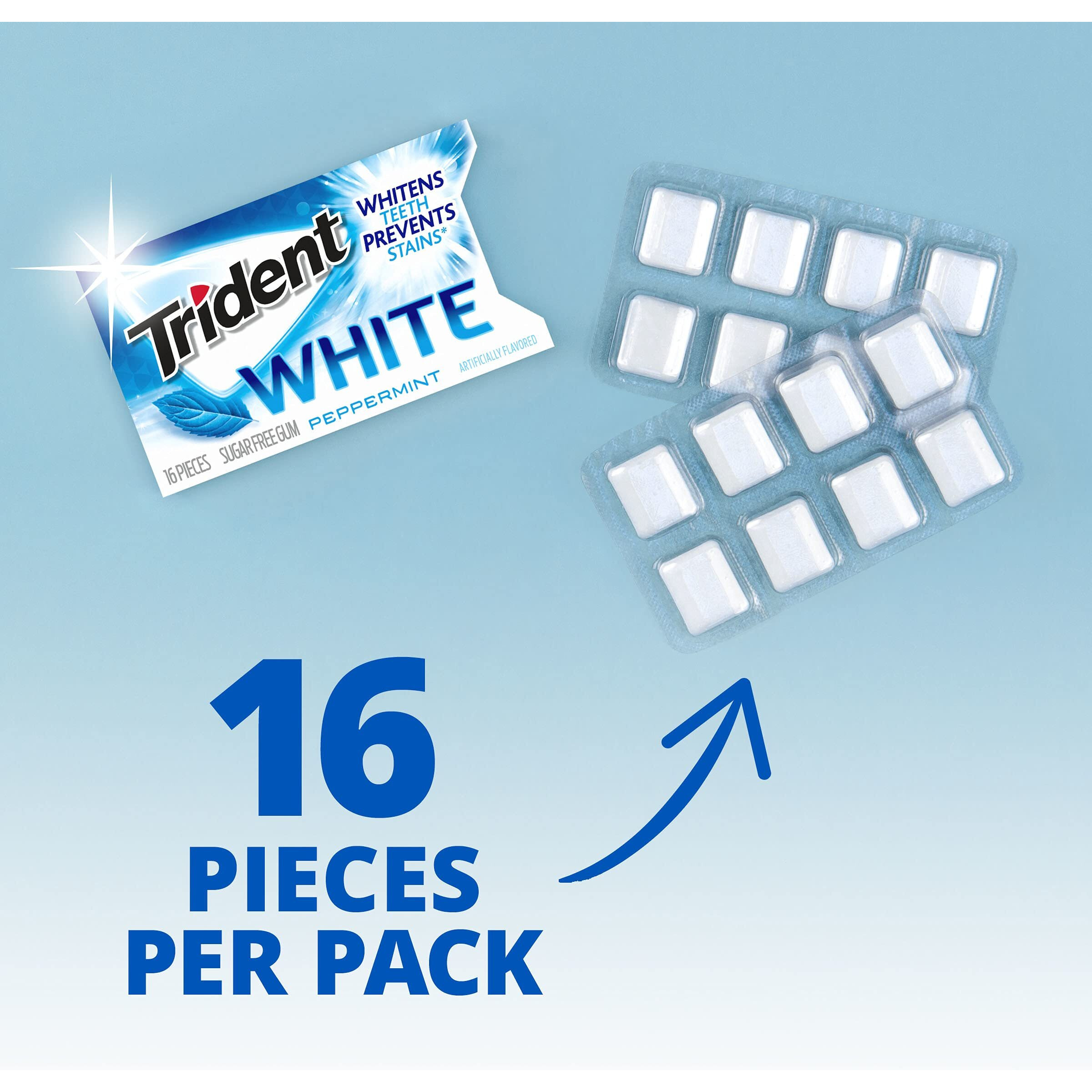 Trident White Peppermint Sugar Free Gum, 16 Count (Pack Of 9)