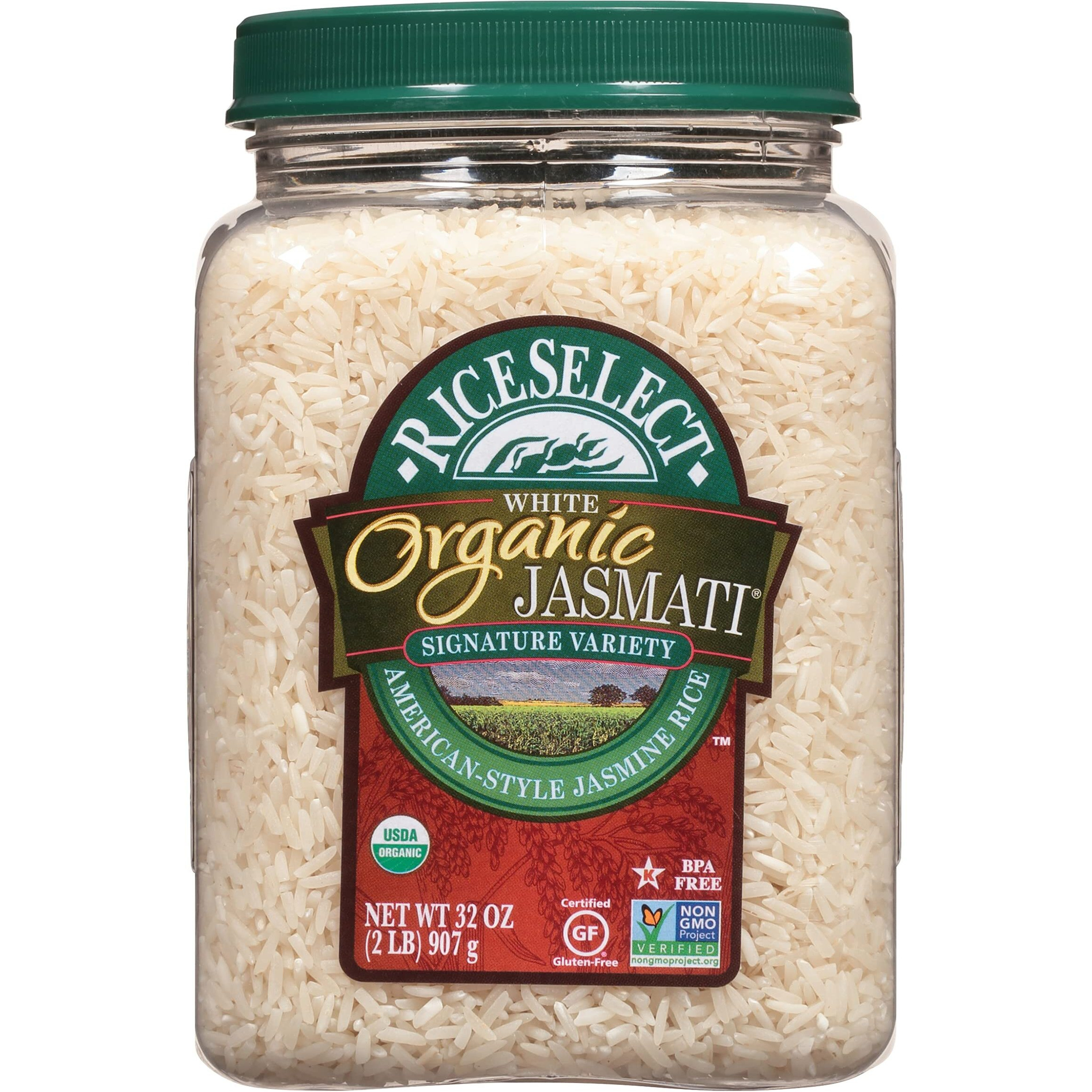 Riceselect Jasmati Organic Rice, Long-Grain Organic Jasmine Rice, Premium Gluten-Free Rice, Non-Gmo, 32-Ounce Jar