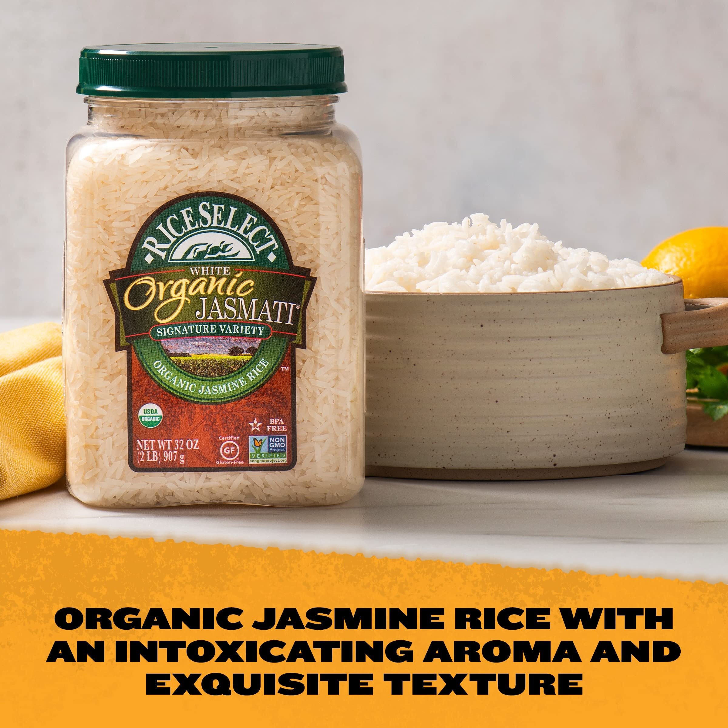 Riceselect Jasmati Organic Rice, Long-Grain Organic Jasmine Rice, Premium Gluten-Free Rice, Non-Gmo, 32-Ounce Jar
