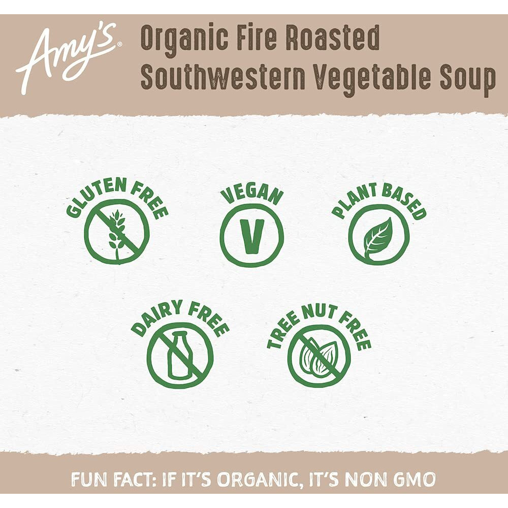 Amys Soup, Vegan Fire Roasted Southwestern Vegetable Soup With Organic Black Beans, Gluten Free, Canned Soup, 14.3 Oz (12 Pack)