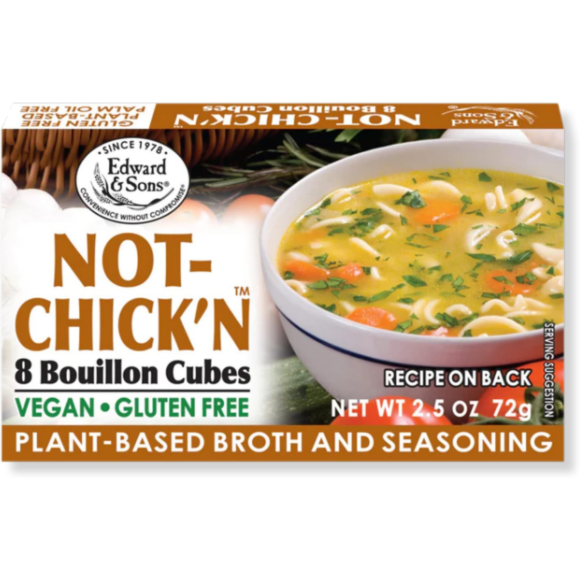 Edward & Son's Vegan Chicken Bouillon Cubes - Vegan Broth Cubes, Gluten Free, No Trans Fat, Use In Soups, Stews And Pilafs (8 Cubes Of Each) - Pack Of 12
