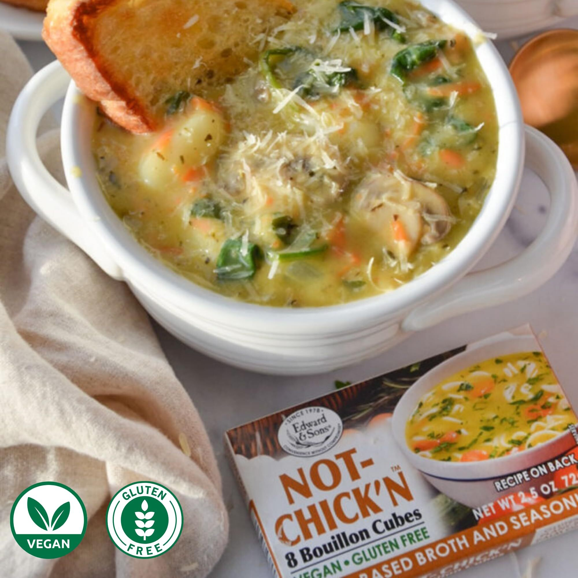 Edward & Son's Vegan Chicken Bouillon Cubes - Vegan Broth Cubes, Gluten Free, No Trans Fat, Use In Soups, Stews And Pilafs (8 Cubes Of Each) - Pack Of 12