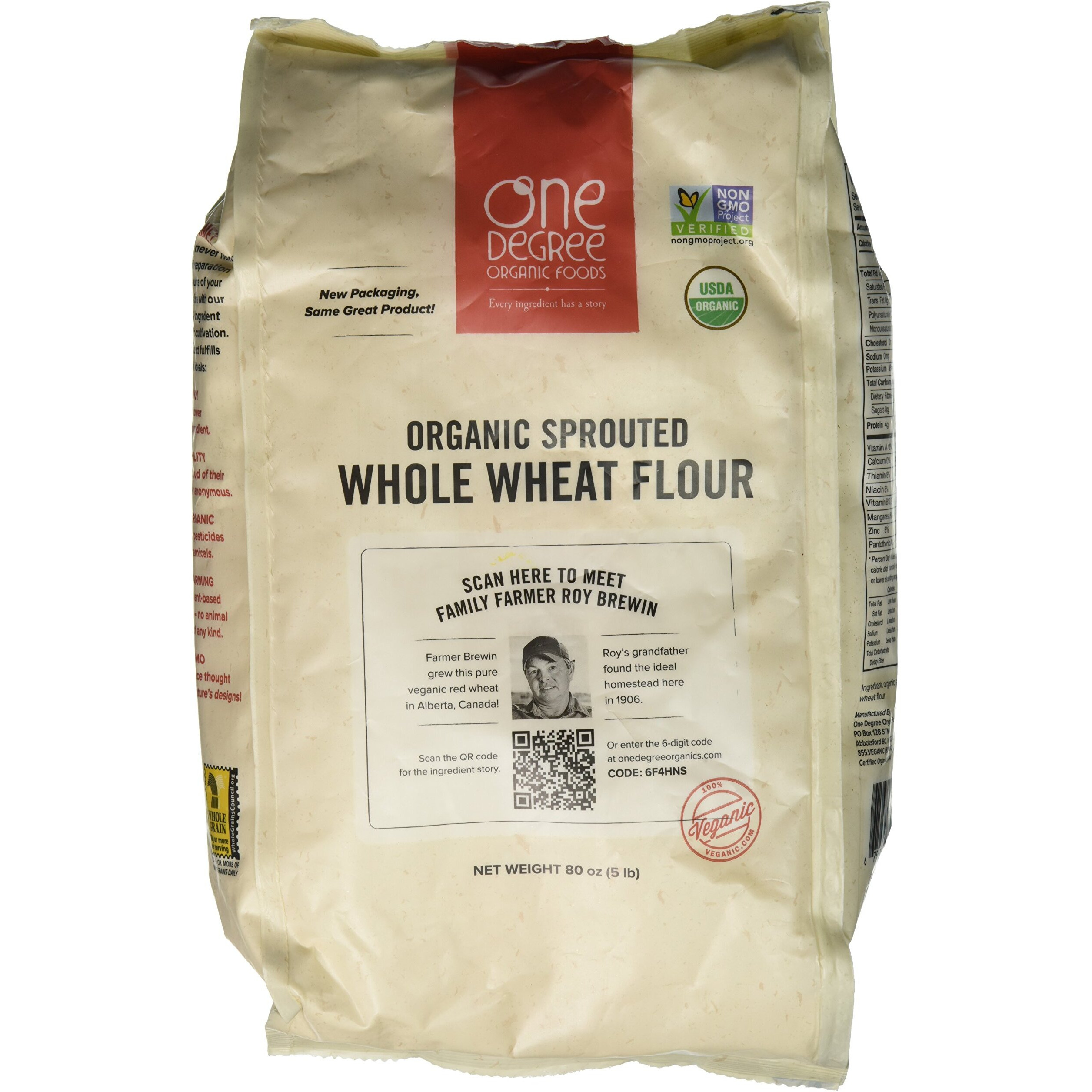 Flour 95% Organic Sprouted Whole Wheat 80 Oz -Pack Of 4