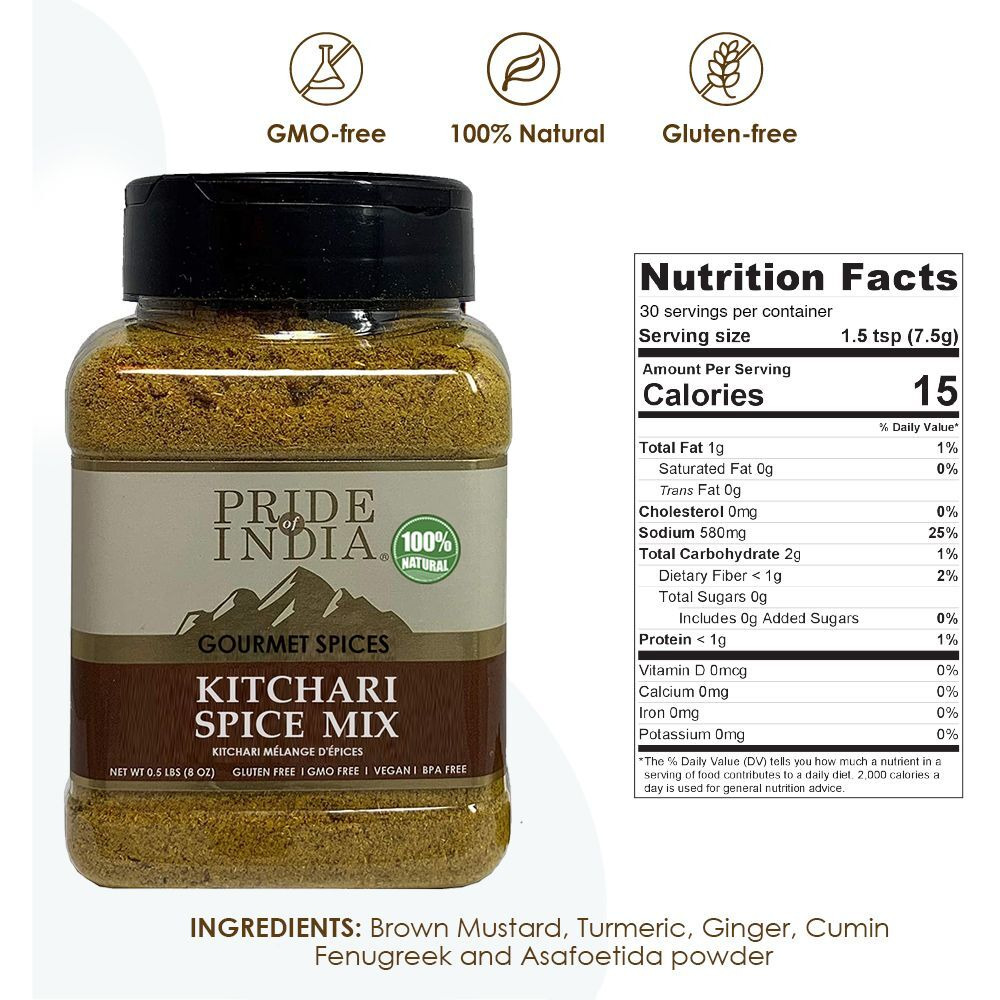 Pride Of India - Natural Indian Kitchari Spice Seasoning - 8Oz (227Gm) Sifting Jar - Make Perfect Tasting Rice & Lentil Pilaf - No Prep Needed - Blended With 7 Unique Vegan Spices - Mild Curry Flavor(D0102Hpiq2G.)