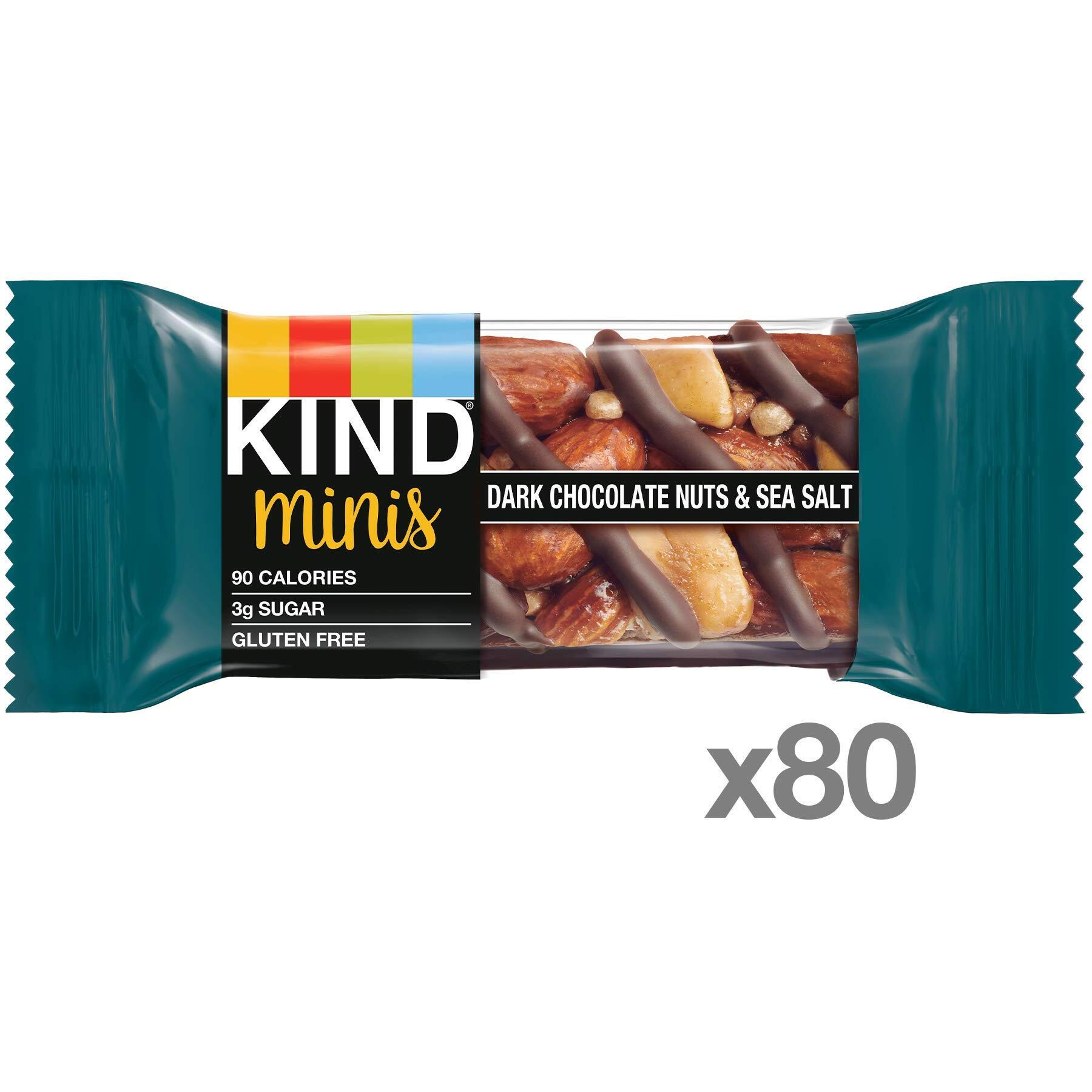 Kind Bar Minis, Dark Chocolate Nuts & Sea Salt, Gluten Free, 100 Calories, Low Sugar, 80 Count