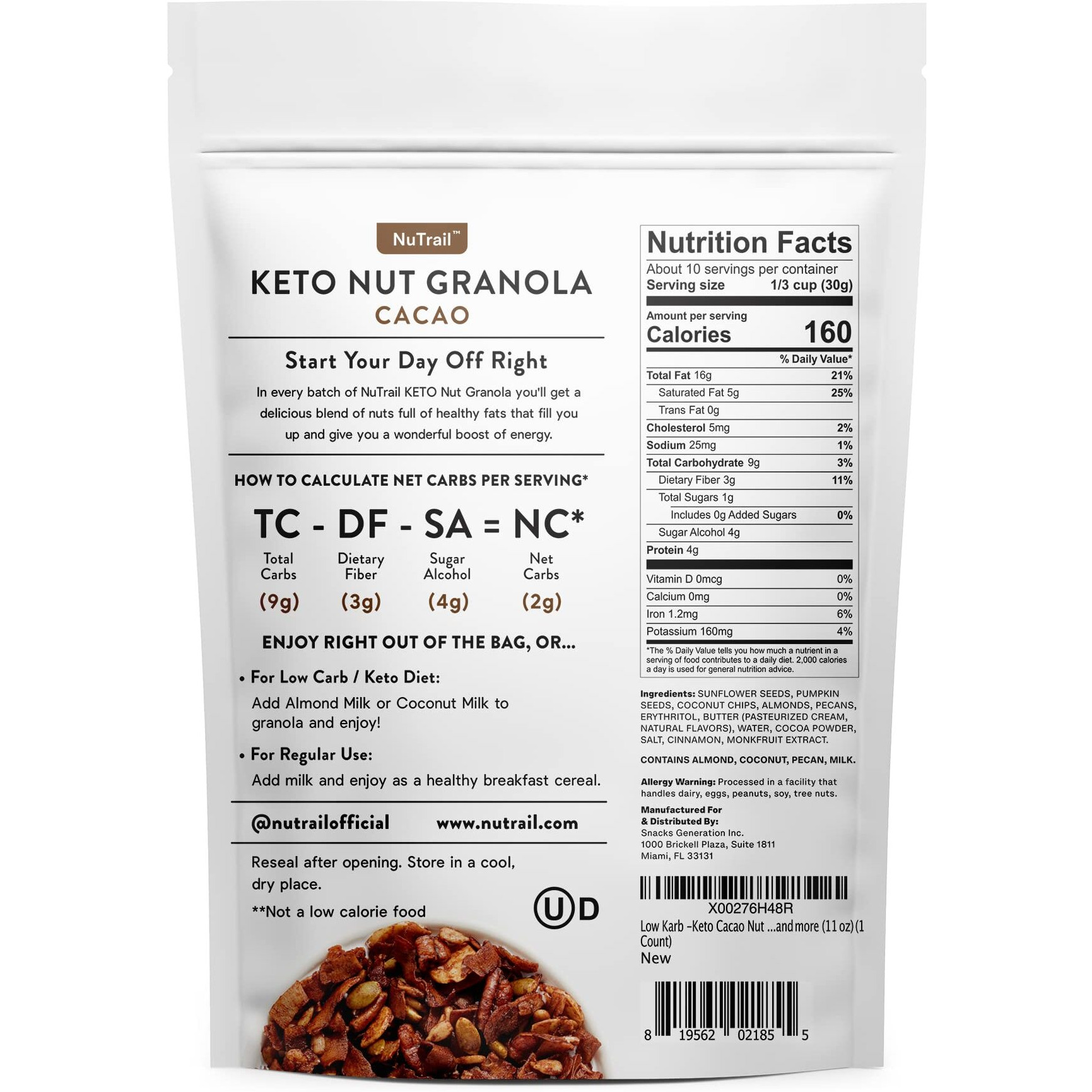 Nutrl Keto Granola Cacao ( 6 X 11 Oz   )