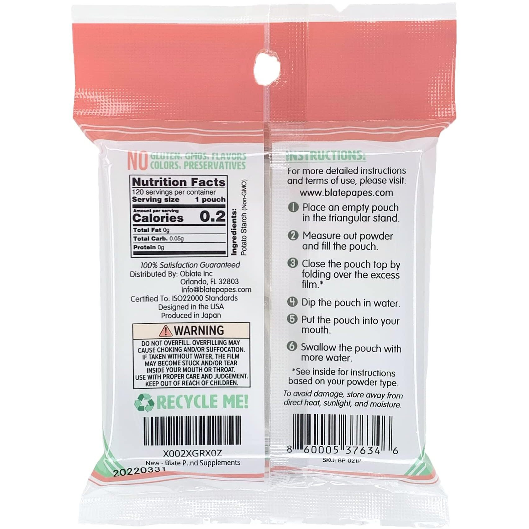 Blate Papes Gel Film Pouches, 120 Count | Edible Films For Taking Herbs And Supplements