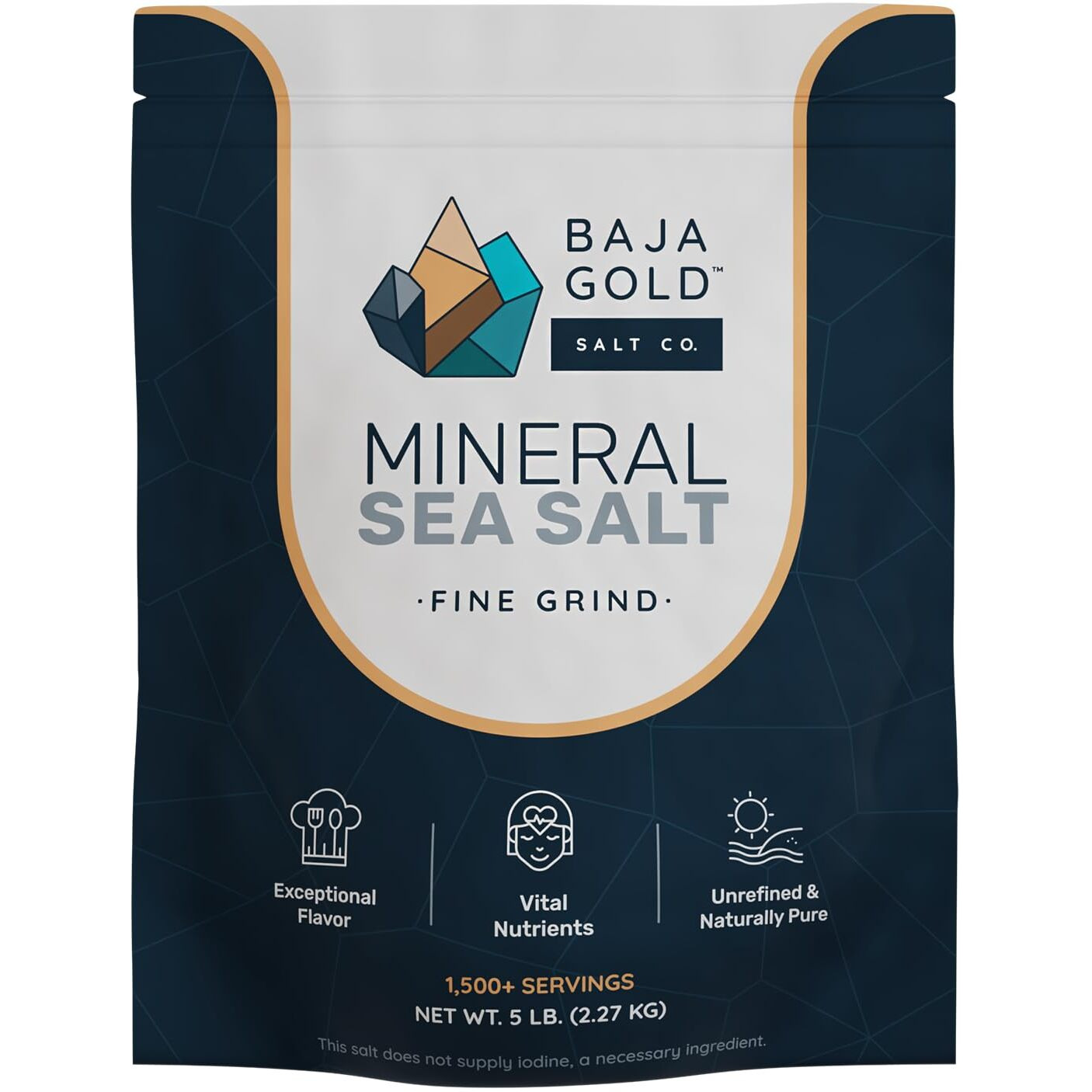 Baja Gold Mineral Sea Salt, Fine Grind, 5 Lb. Bag