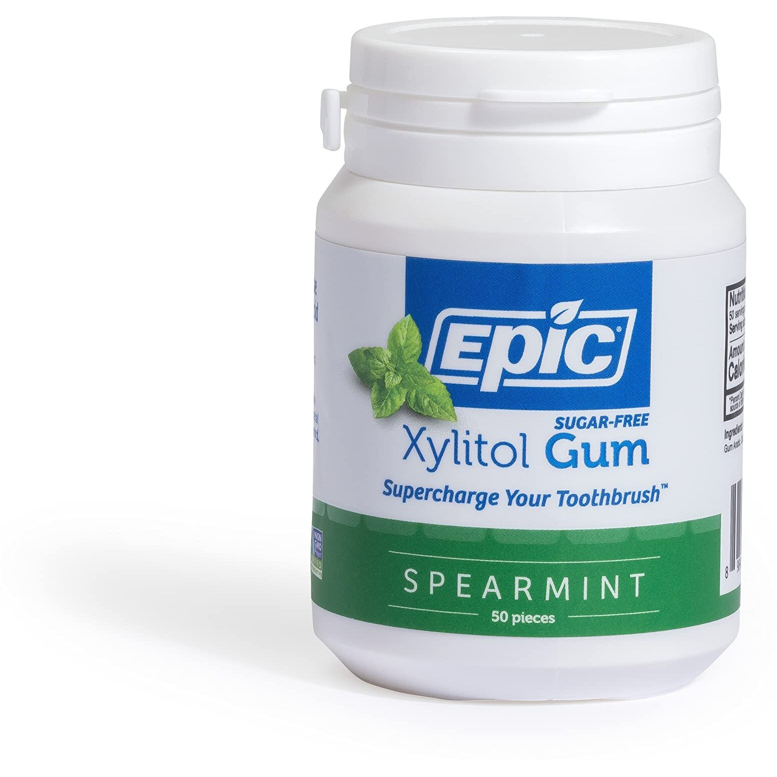 Epic Xylitol Chewing Gum - Sugar Free & Aspartame Free Chewing Gum Sweetened W/Xylitol For Dry Mouth & Gum Health (Spearmint, 50-Piece Bottle, 3 Bottles)