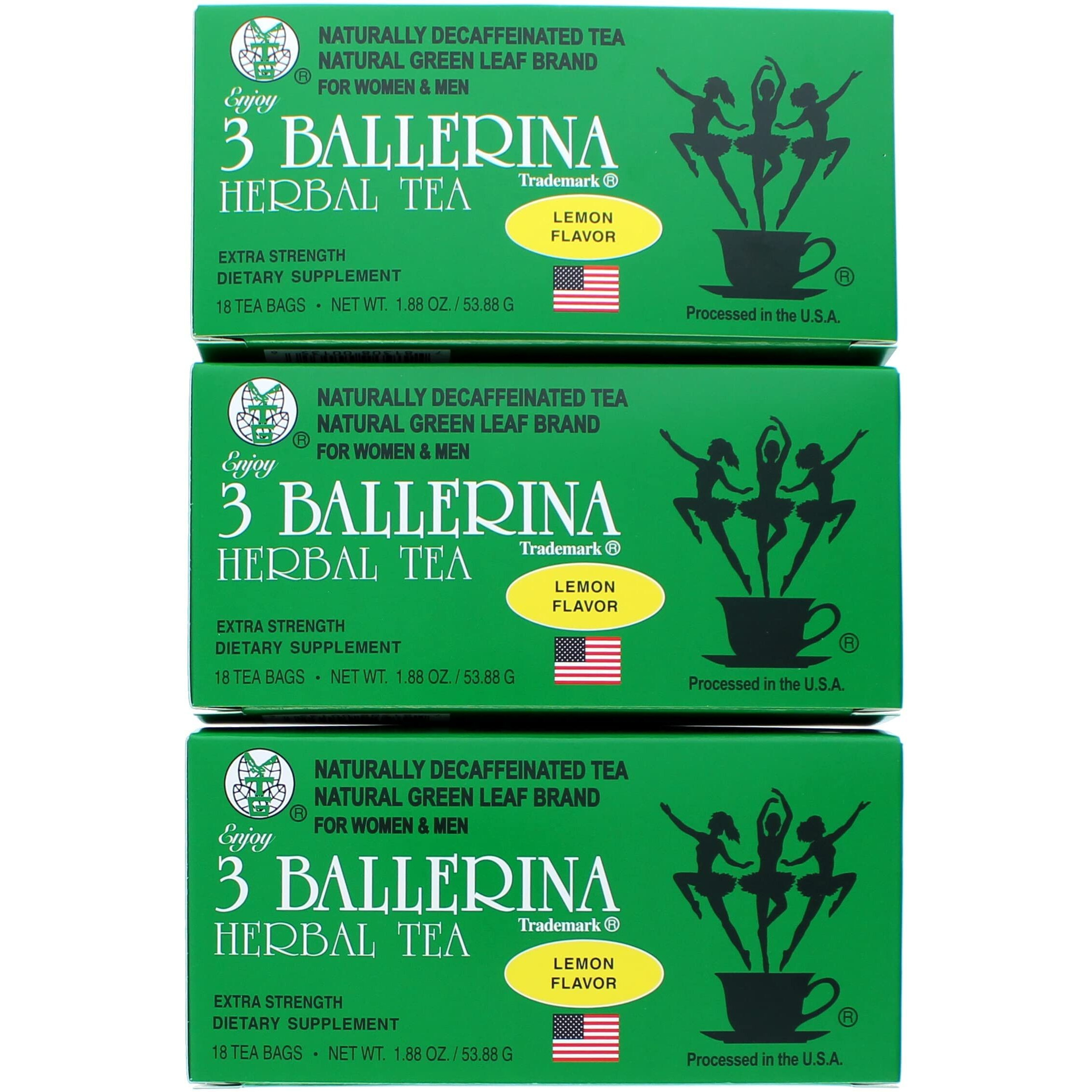 3 Ballerina Tea Dieters Drink Extra Strengh Lemon Flavor (3 Boxes, 18 Tea Bags , 1.88 Oz )