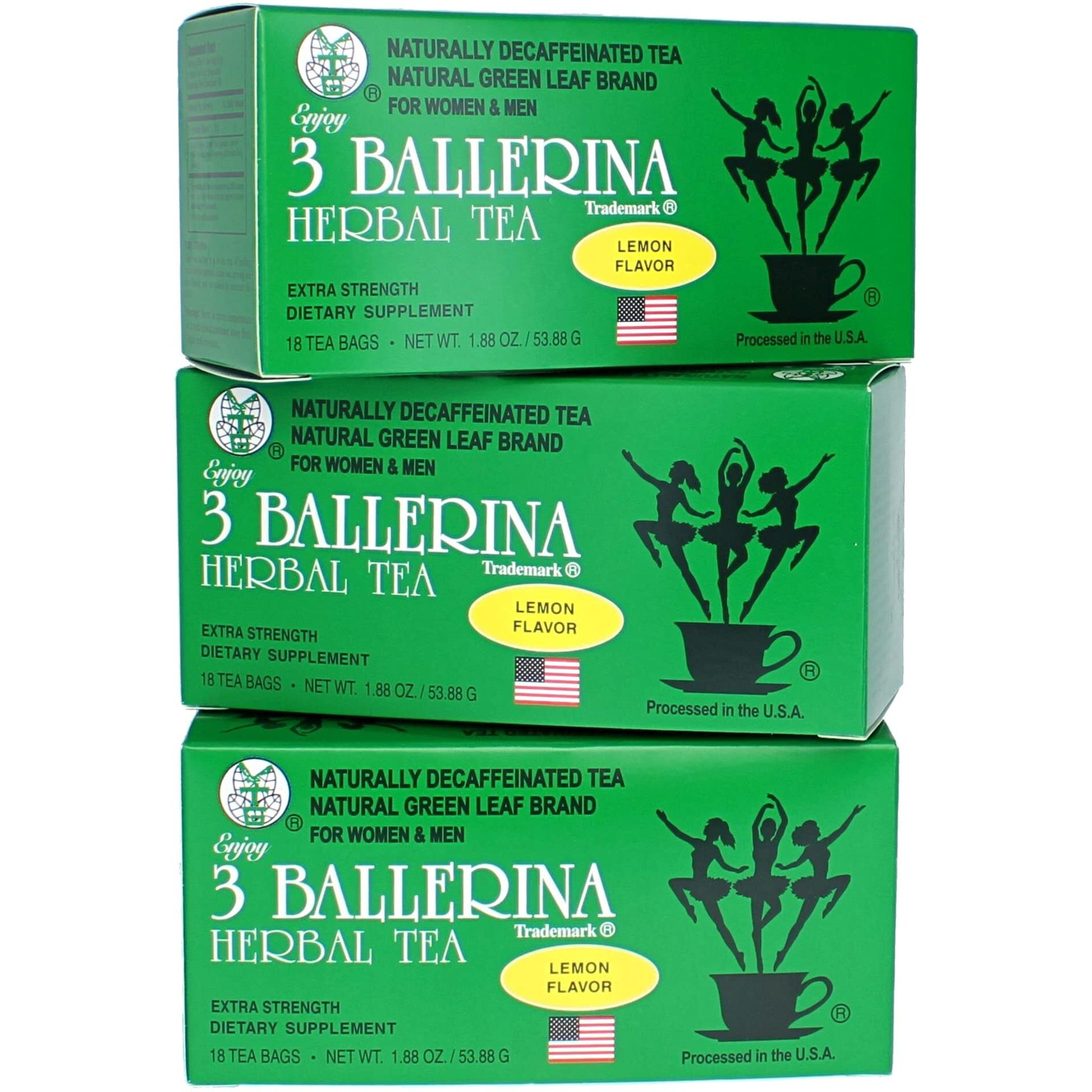 3 Ballerina Tea Dieters Drink Extra Strengh Lemon Flavor (3 Boxes, 18 Tea Bags , 1.88 Oz )