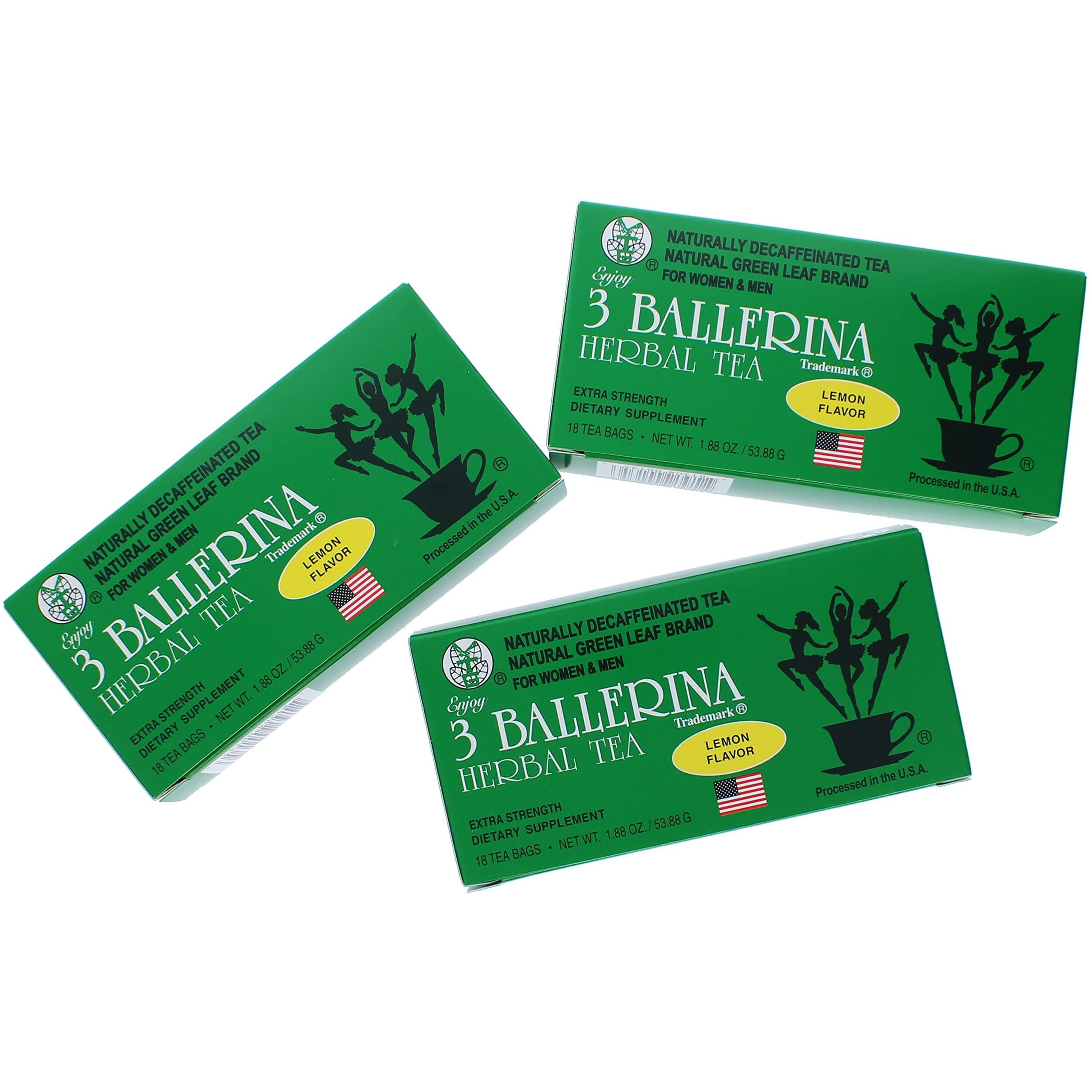 3 Ballerina Tea Dieters Drink Extra Strengh Lemon Flavor (3 Boxes, 18 Tea Bags , 1.88 Oz )