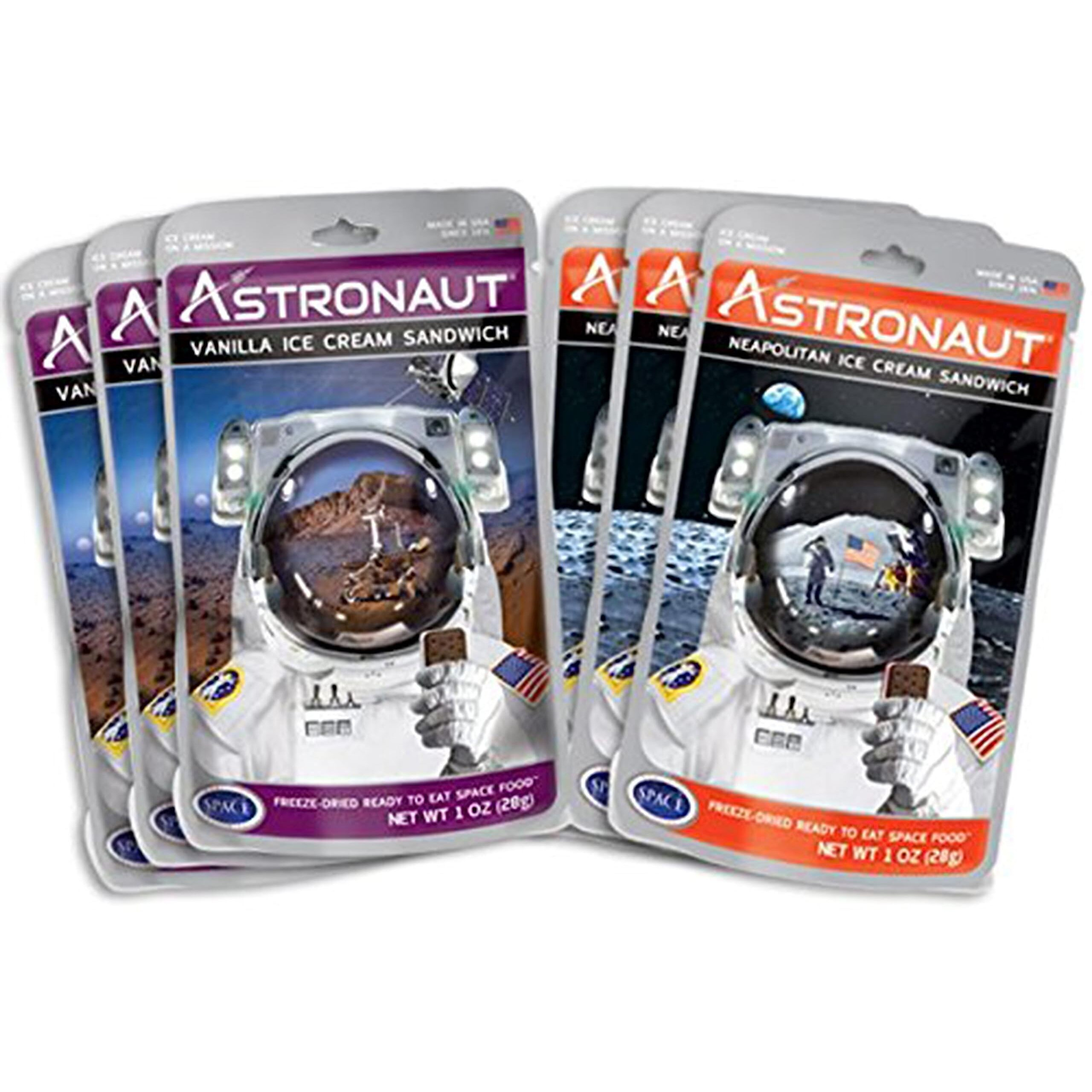 Astronaut Foods Freeze-Dried Ice Cream Sandwich, Nasa Space Dessert, Variety Pack With Vanilla And Neapolitan, 6 Count