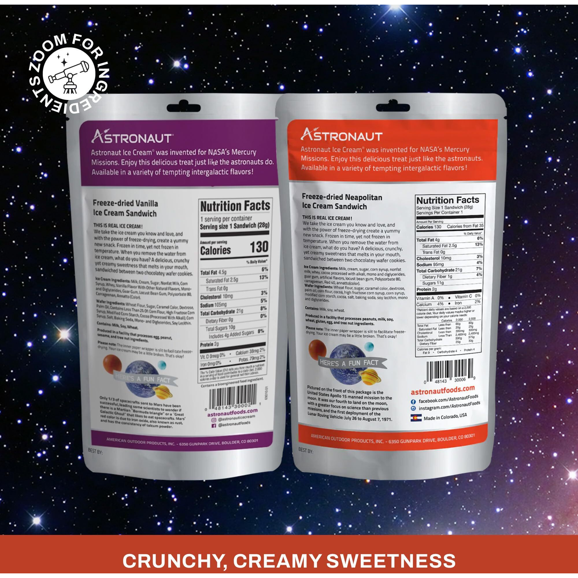 Astronaut Foods Freeze-Dried Ice Cream Sandwich, Nasa Space Dessert, Variety Pack With Vanilla And Neapolitan, 6 Count