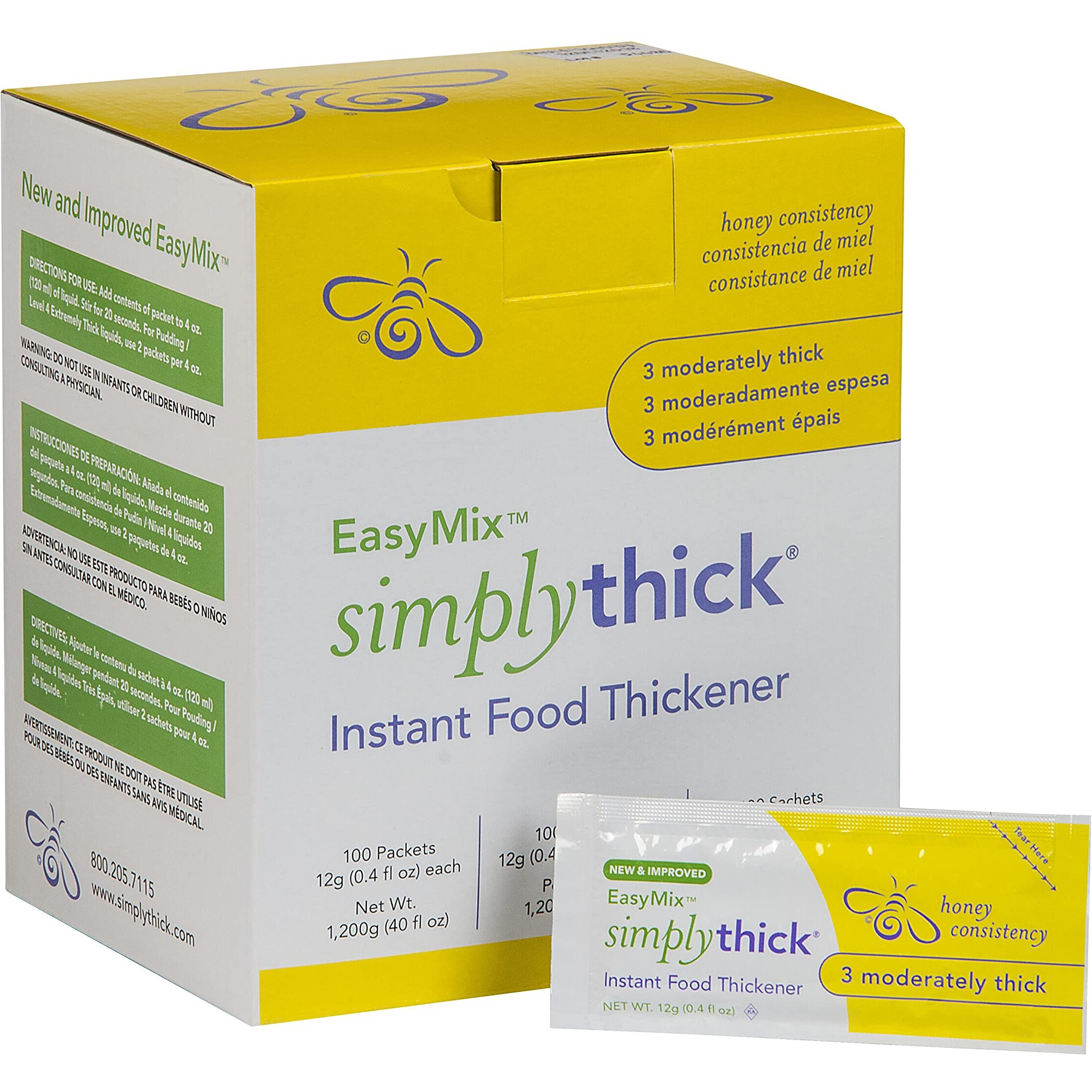 Simplythick Easymix | 100 Count Of 12G Individual Packets | Gel Thickener For Those With Dysphagia & Swallowing Disorders | Creates An Iddsi Level 3 - Moderately Thick (Honey Consistency)