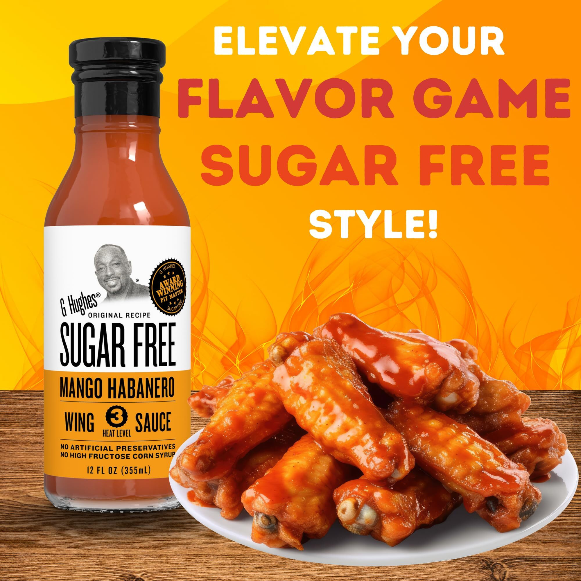 G Hughes Sugar Free, Mango Habanero Wing Sauce - Gluten Free Hot Sauce, Sugar Free Sauces, Habanero Hot Sauce, Sugar Free Bbq Sauces, Keto-Friendly Sauce, No High Fructose - 12 Oz. (3-Pack)