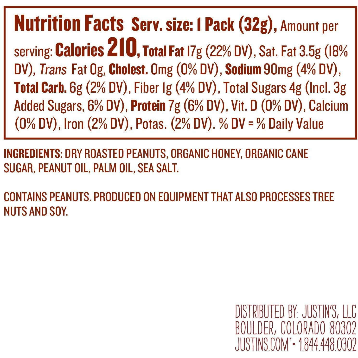 Justin's Honey Peanut Butter Squeeze Packs, Gluten-Free, Non-Gmo, Responsibly Sourced, 1.15 Ounce (10 Pack)
