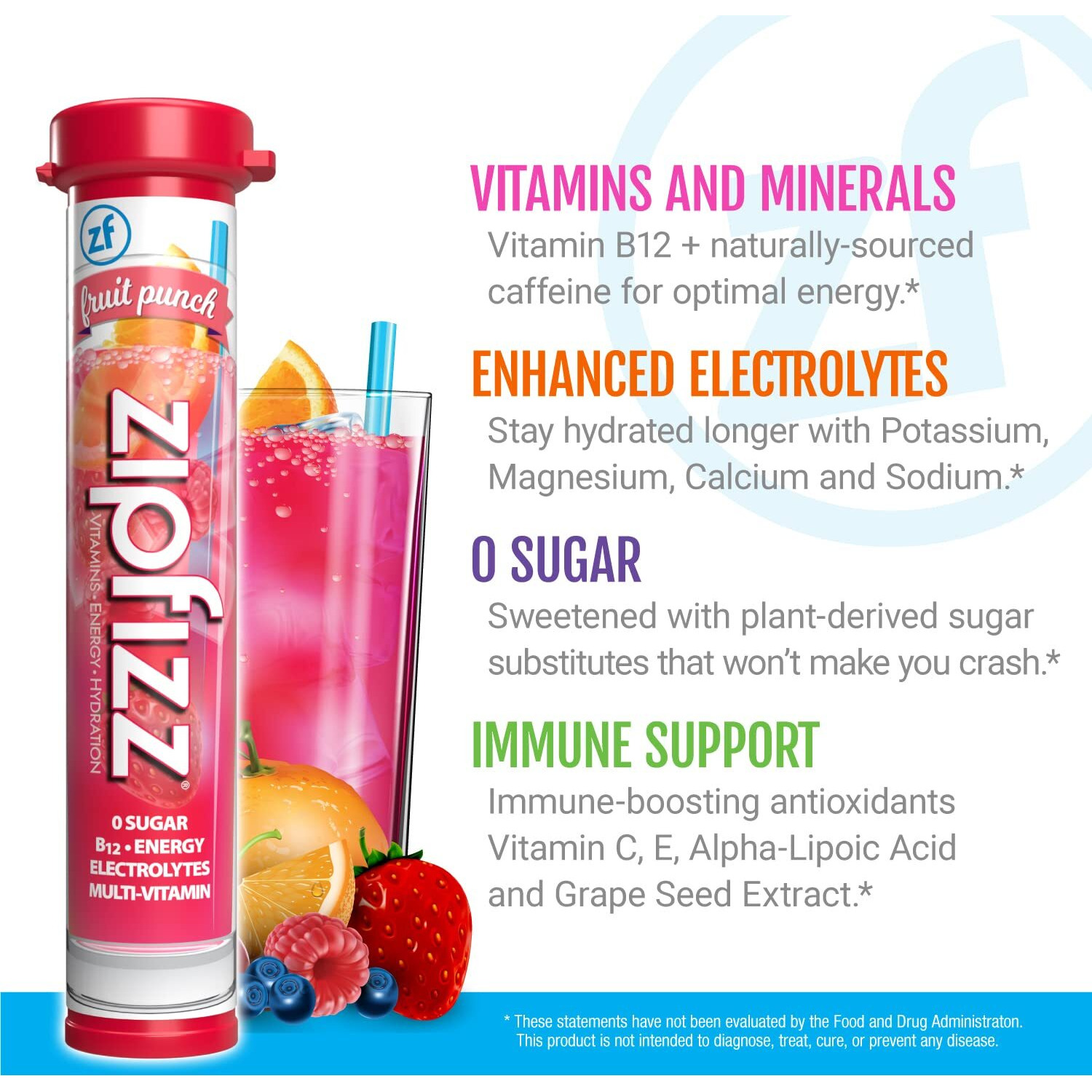 Zipfizz Energy Drink Mix, Electrolyte Hydration Powder With B12, Antioxidants, Electrolytes And Multi Vitamin, Fruit Punch (20 Count)