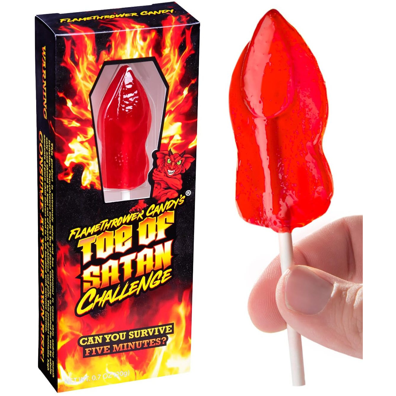 Flamethrower Candy Co Toe Of Satan Lollipop One Pack Carolina Reaper Spicy Challenge