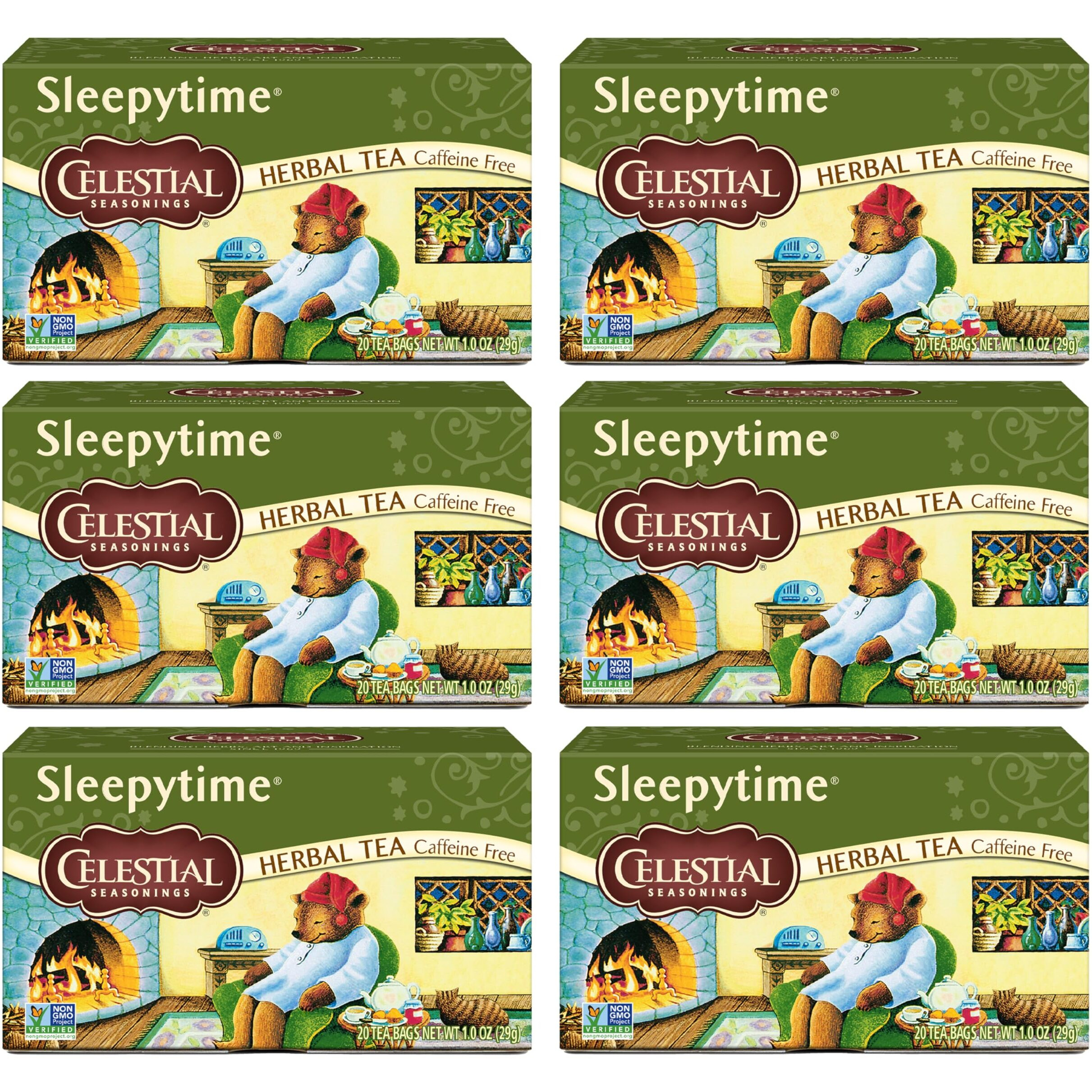 Celestial Seasonings Sleepytime Herbal Tea, Caffeine Free, 20 Tea Bags Box, (Pack Of 6)
