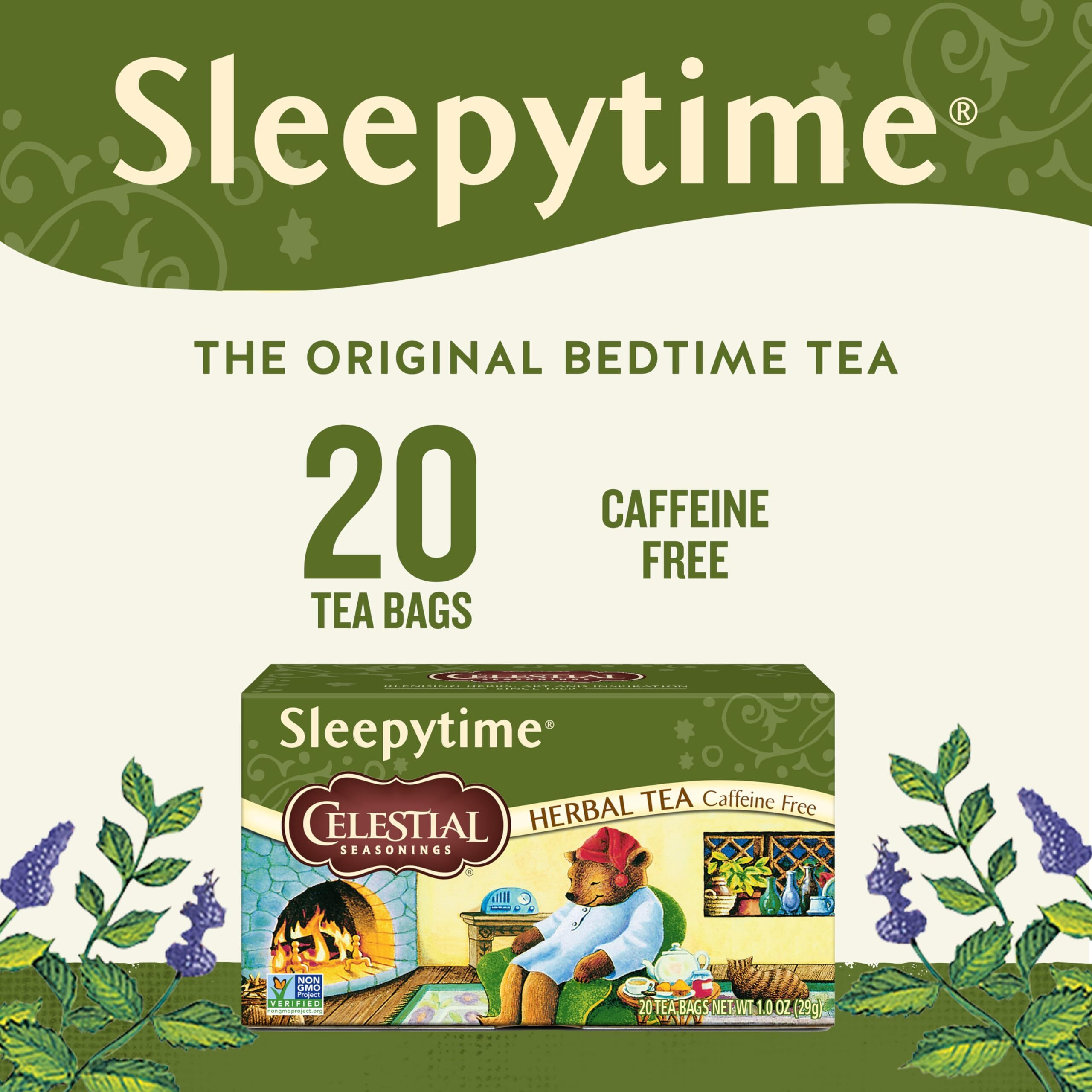 Celestial Seasonings Sleepytime Herbal Tea, Caffeine Free, 20 Tea Bags Box, (Pack Of 6)