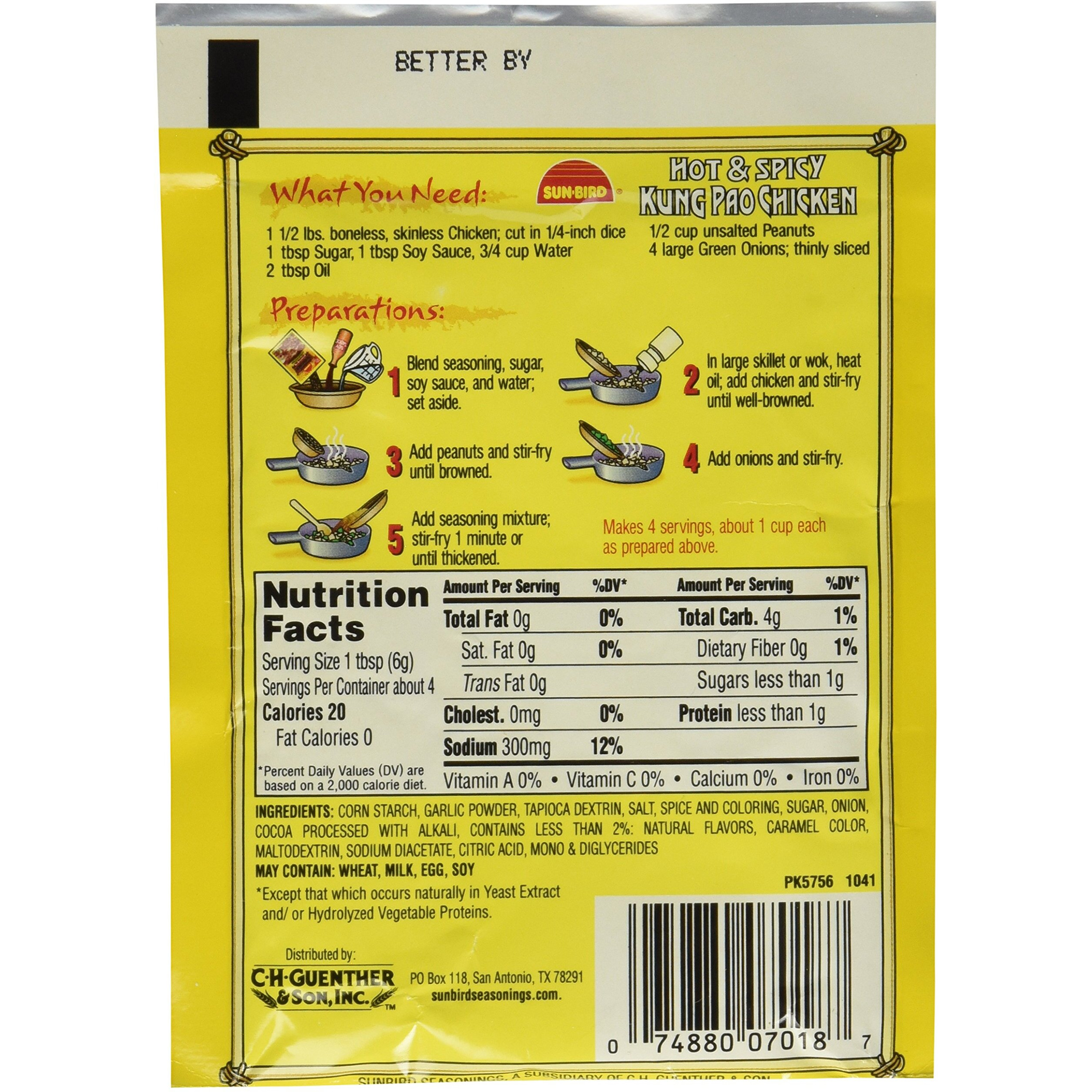 Sun-Bird Hot & Spicy Kung Pao Chicken Asian Seasoning Mix, .87Oz (4-Pack)