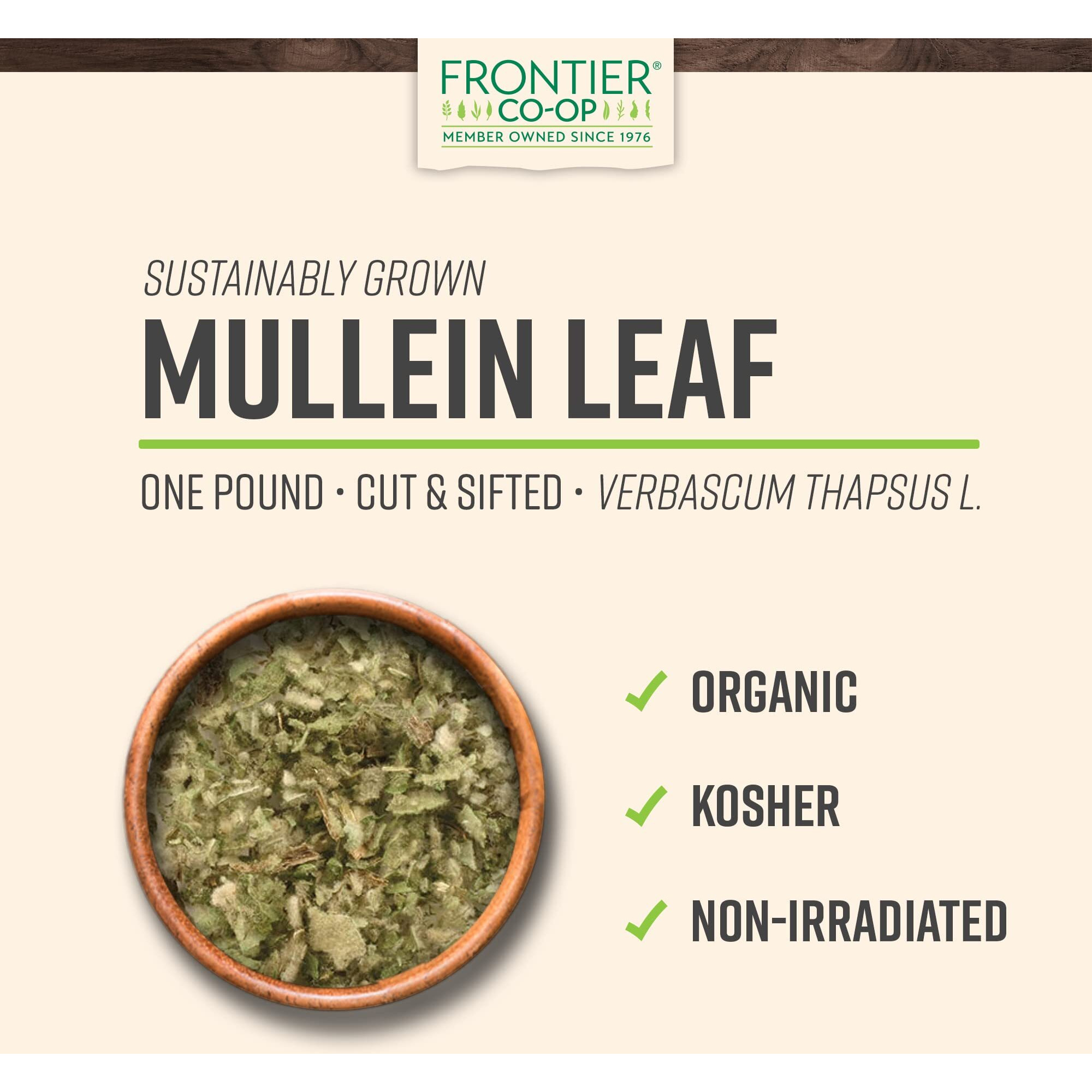 Frontier Co-Op Dried Mullein Leaf, Kosher | 16 Oz Bulk Bag | Mullein Loose Leaf, For Tea Bags, Mullein Gummies, Extract, Capsules - Verbascum Thapsus