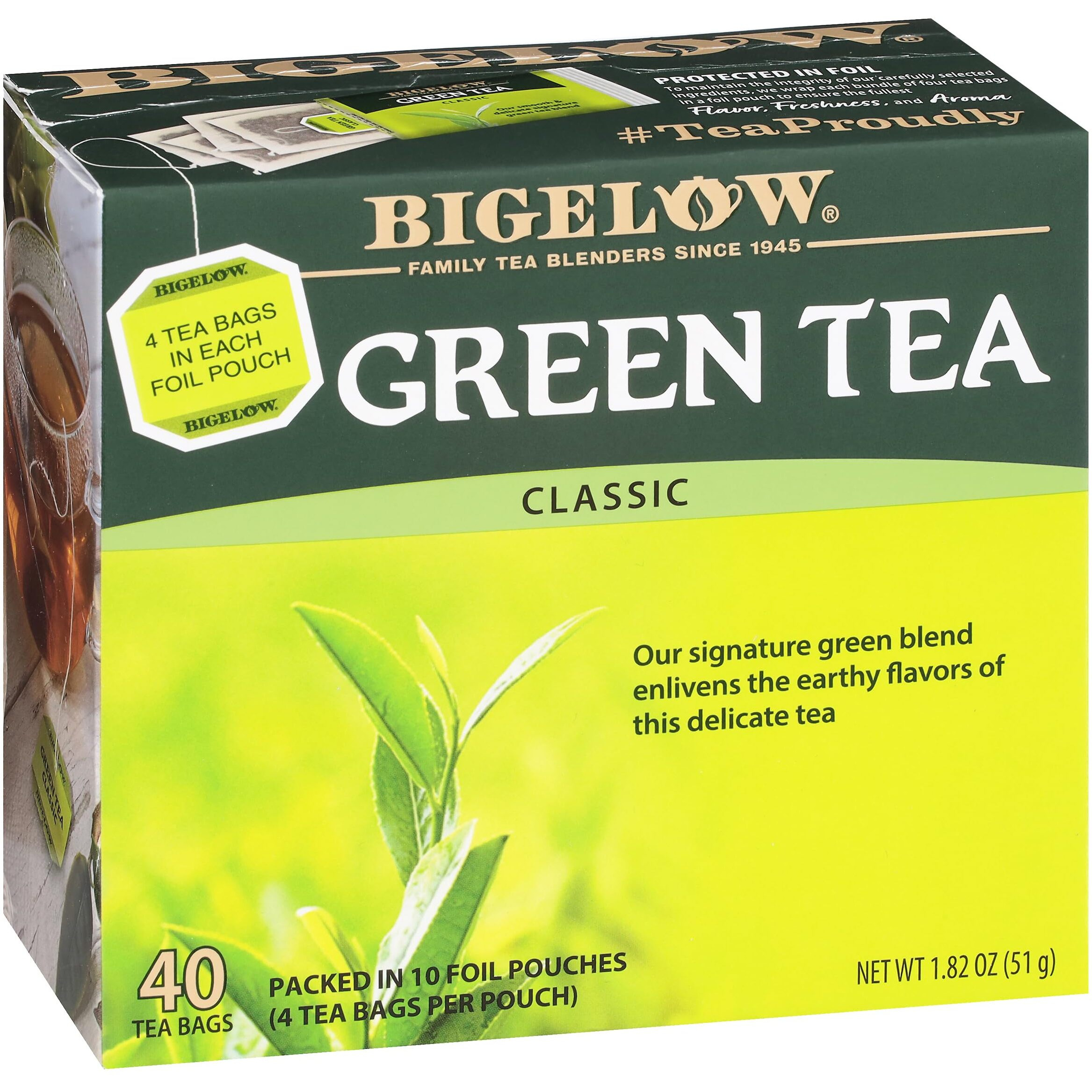 Bigelow Tea Classic Green Tea, Caffeinated Tea With Green Tea, 40 Count Box (Pack Of 6), 240 Total Tea Bags