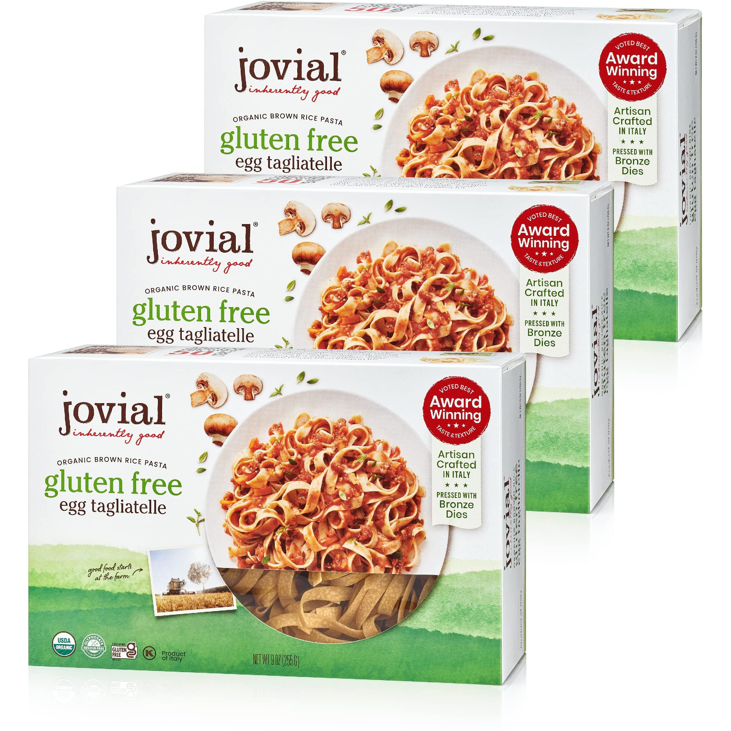 Jovial Whole Grain Brown Rice Egg Tagliatelle Pasta - Pasta Tagliatelle, Tagliatelle Pasta, Whole Grain Pasta, Organic Pasta, Gluten Free, Dairy Free, Brown Rice Pasta, Made In Italy - 9 Oz, 3 Pack