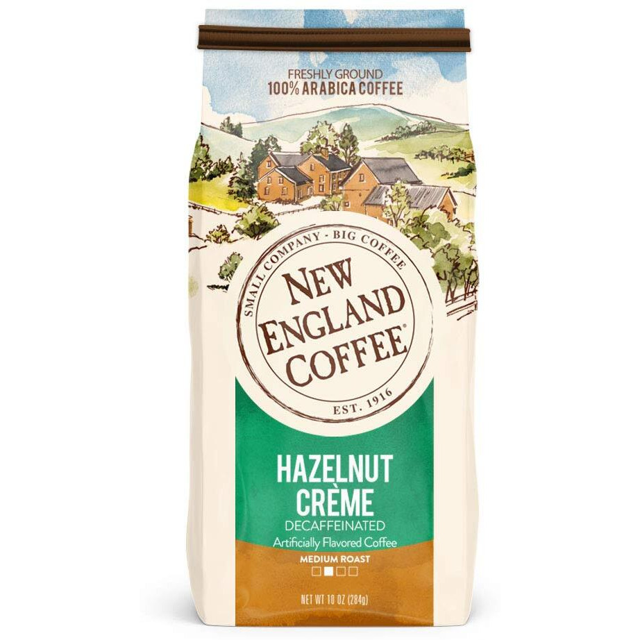 New England Coffee Hazelnut Crme Decaffeinated Medium Roast Ground Coffee, 10Oz Bag (Pack Of 1)