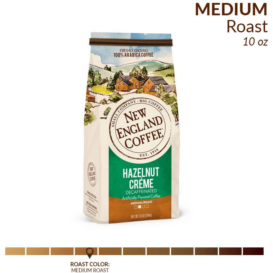 New England Coffee Hazelnut Crme Decaffeinated Medium Roast Ground Coffee, 10Oz Bag (Pack Of 1)