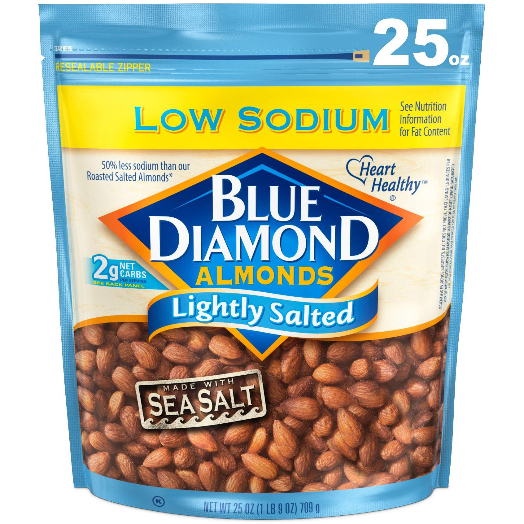 Blue Diamond Almonds Low Sodium Lightly Salted Snack Nuts, 25 Oz Resealable Bag (Pack Of 1)