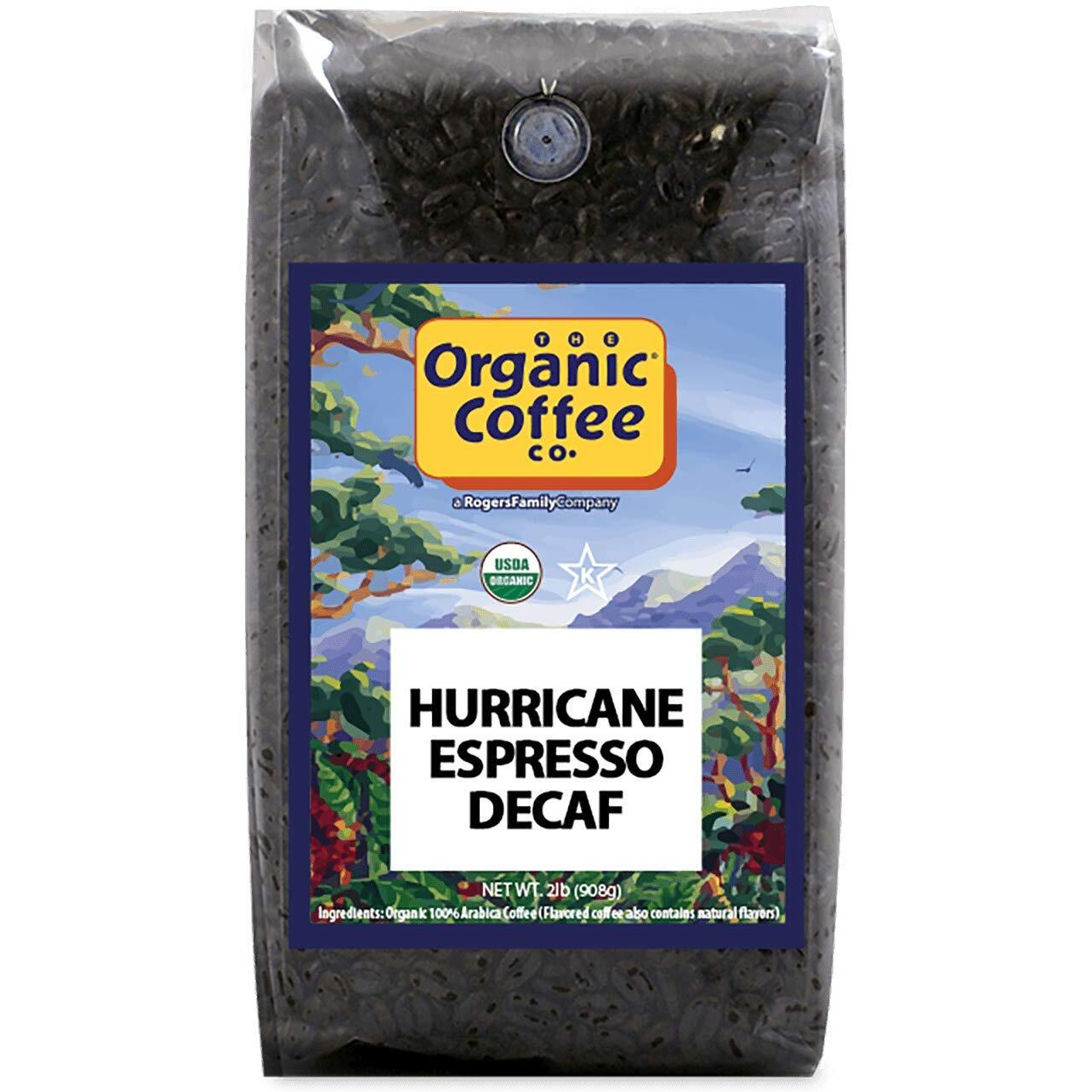 The Organic Coffee Co. Whole Bean Coffee - Decaf Hurricane Espresso Roast (2Lb Bag), Medium Dark Roast, Swiss Water Processed, Usda Organic