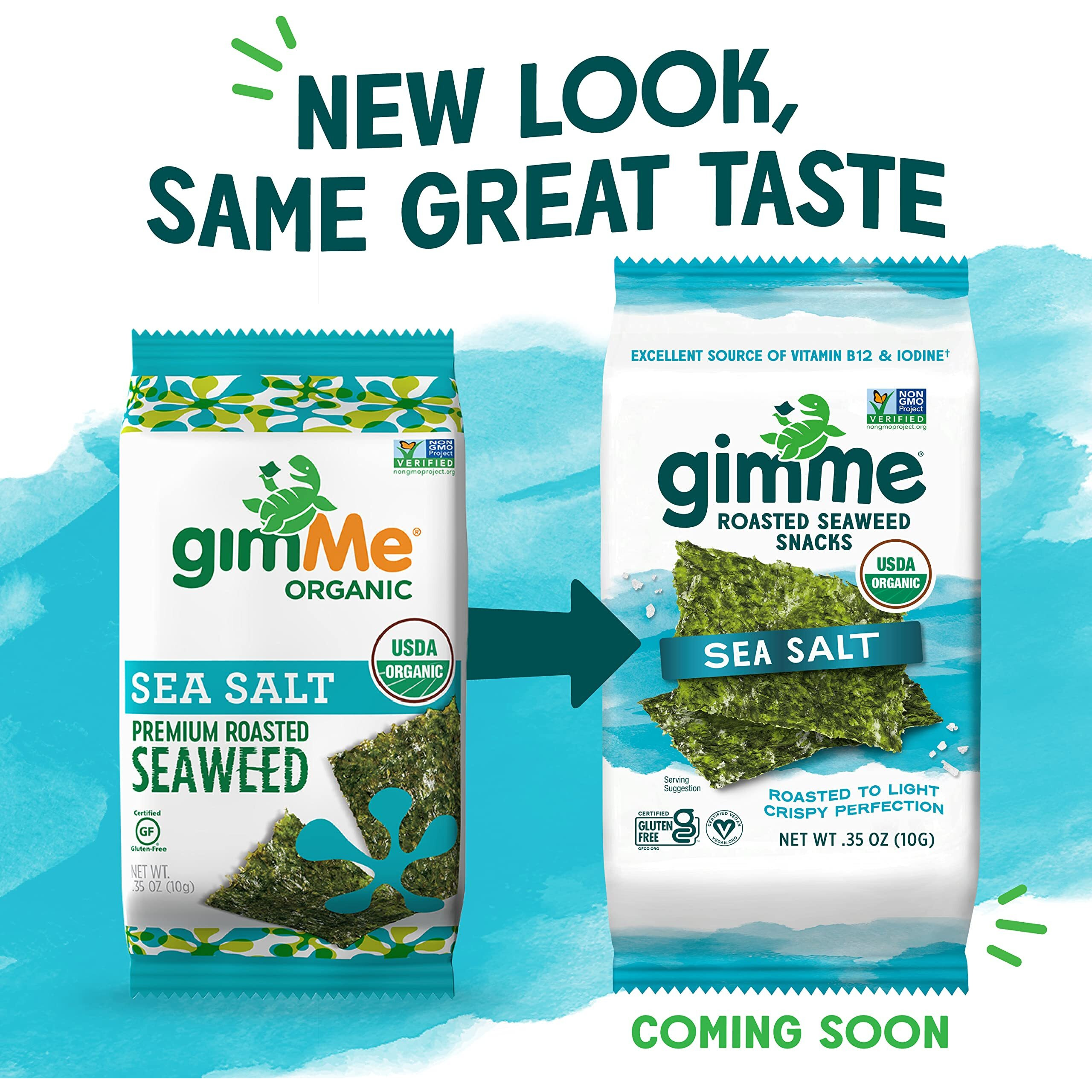 Gimme - Sea Salt - Sharing Size - Organic Roasted Seaweed Sheets - Keto, Vegan, Gluten Free - Great Source Of Iodine & Omega 3S - Healthy On-The-Go Snack For Kids & Adults, 0.35 Oz (Pack Of 12)