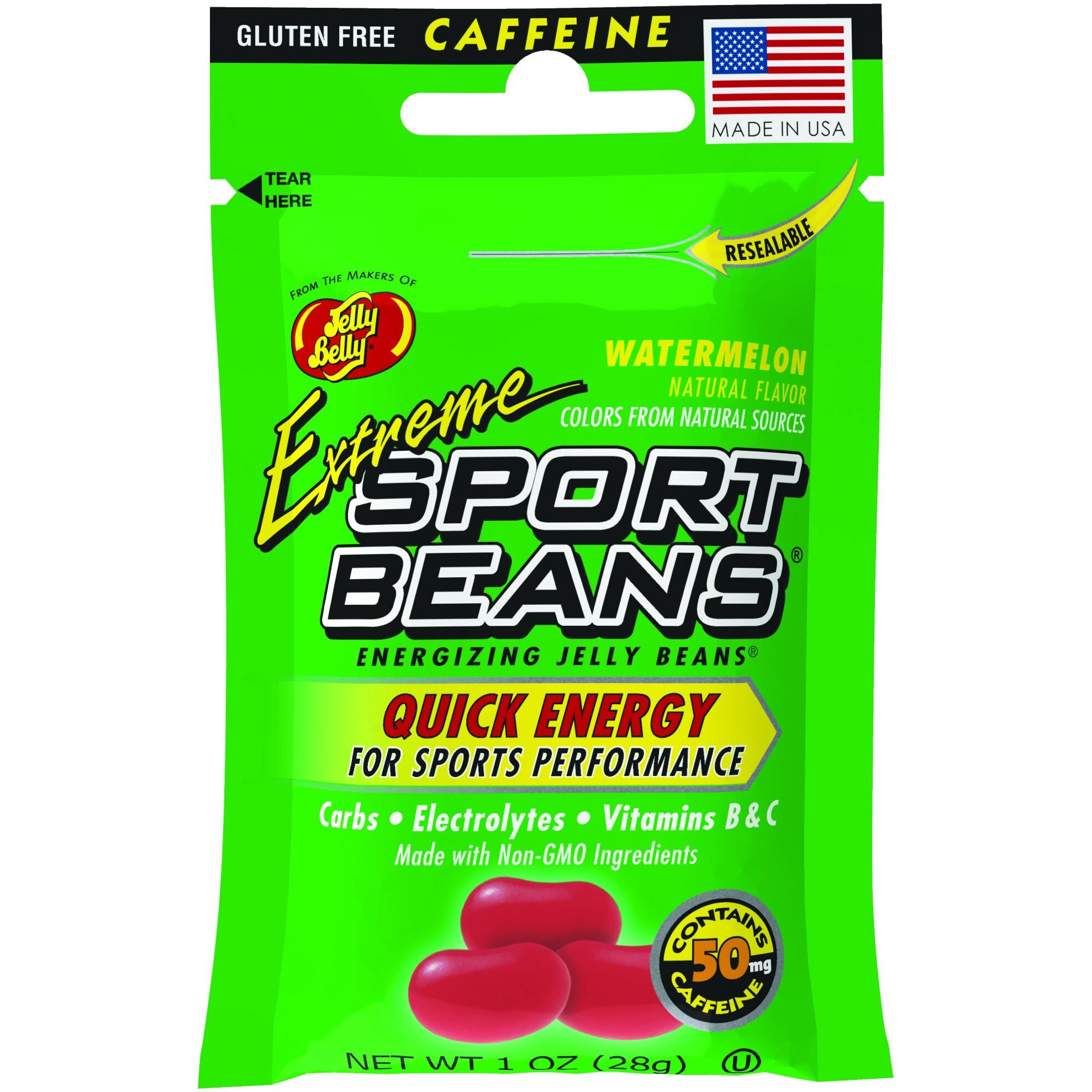 Jelly Belly Extreme Sport Beans, Caffeinated Jelly Beans, Watermelon Flavor, 24 Pack, 1-Oz Each