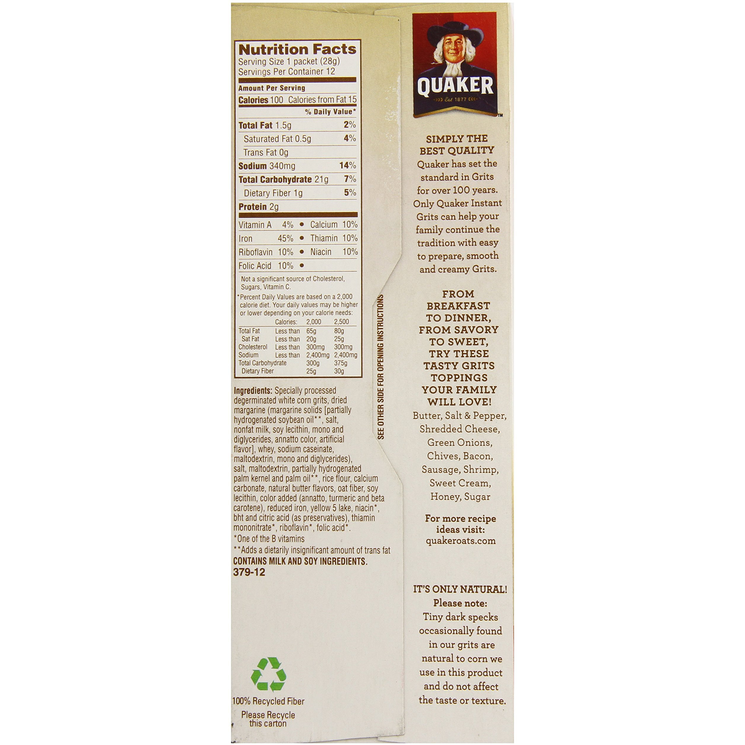 Quaker Instant Grits, Butter, 12 Ounce