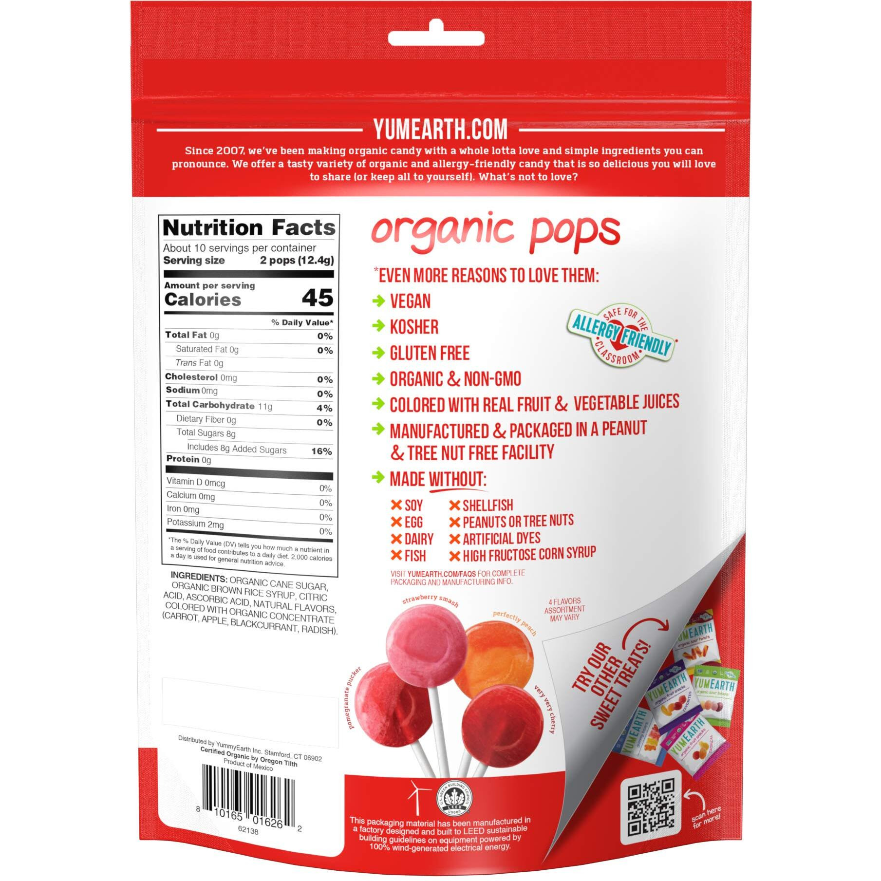 Yumearth Organic Lollipops, Assorted Flavors, 4.3 Ounce, 20 Lollipops - Allergy Friendly, Non Gmo, Gluten Free, Vegan, (Packaging May Vary)