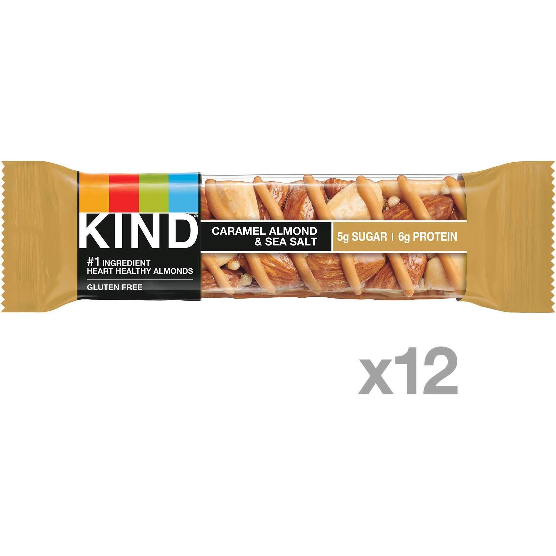 Kind Bars, Caramel Almond & Sea Salt, Healthy Snacks, Gluten Free, Low Sugar, 6G Protein, 12 Count