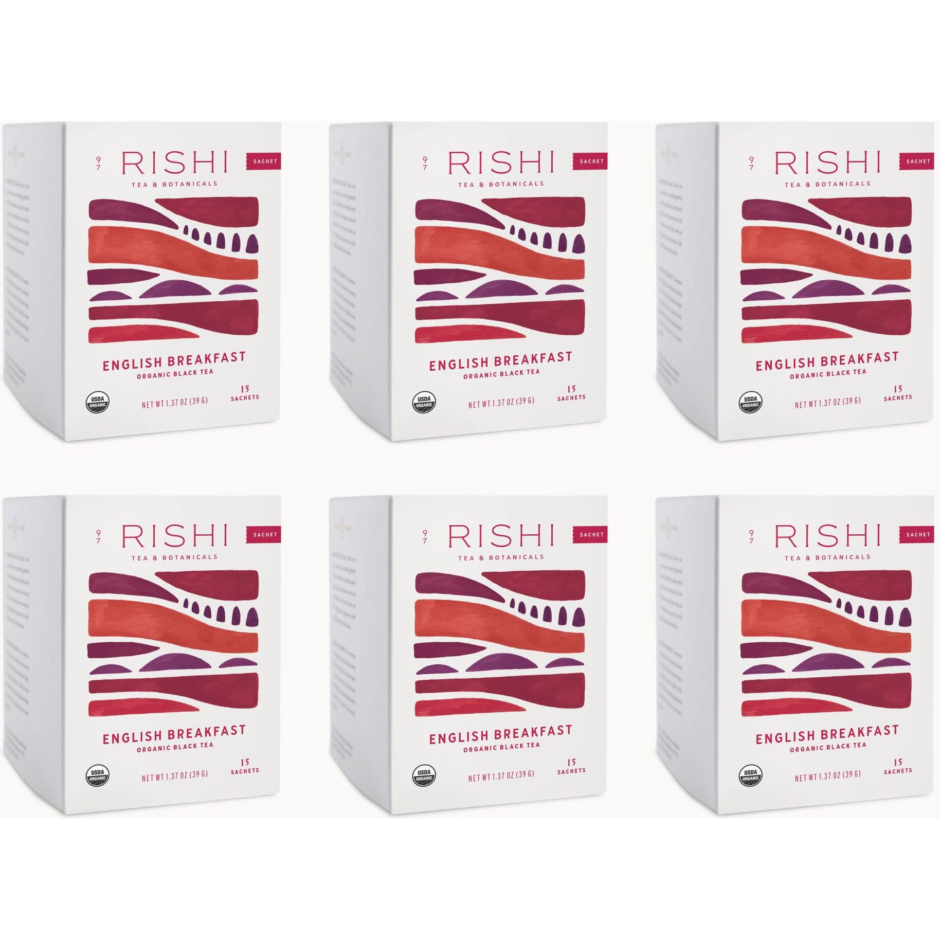 Rishi Tea English Breakfast Tea | Usda Organic Direct Trade Sachet Tea Bags, Certified Kosher Pure Black Tea, Energizing & Caffeinated | 15 Count (Pack Of 6)