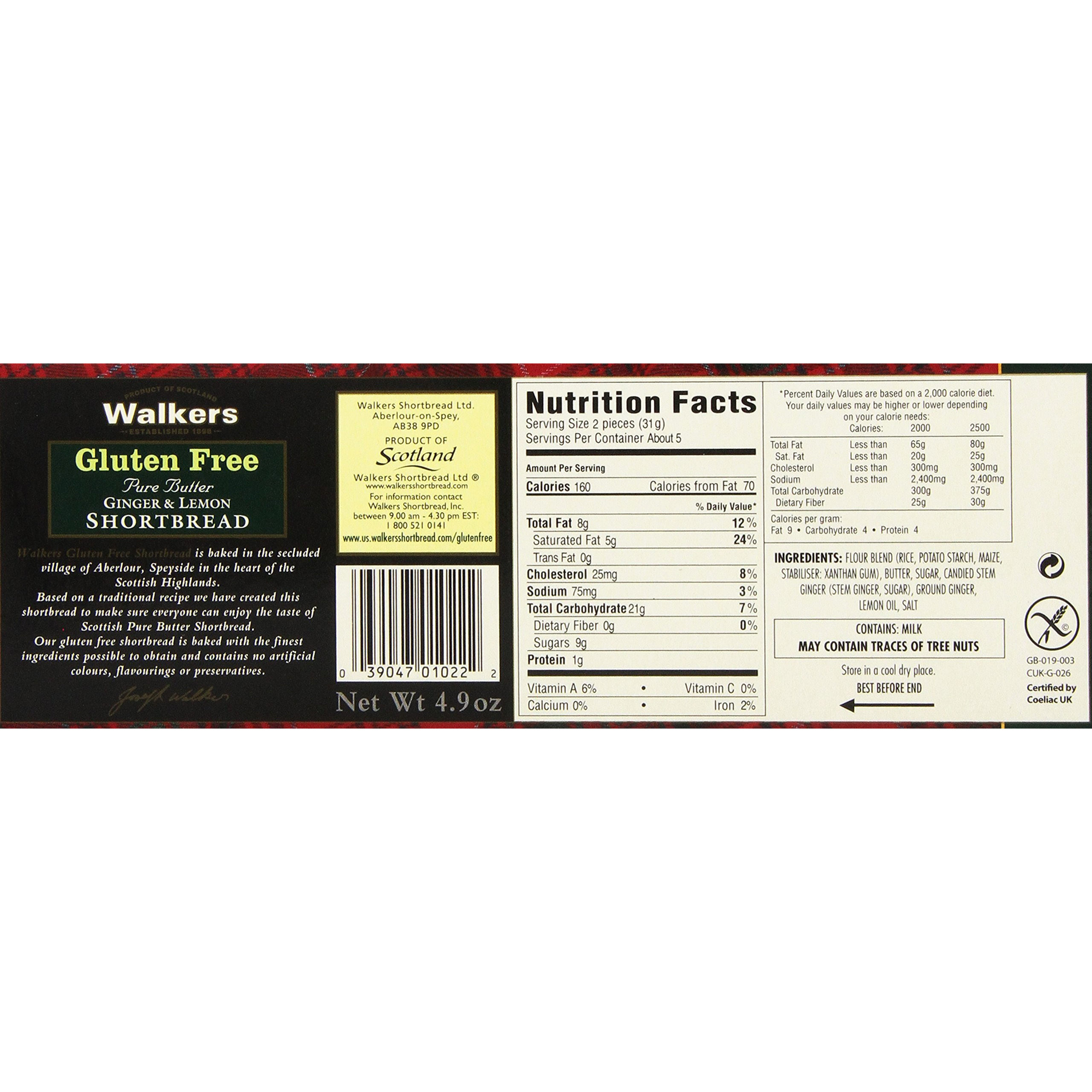 Walkers Shortbread Gluten-Free Ginger And Lemon Shortbread, 4.9 Ounce