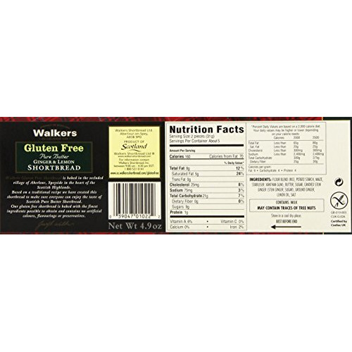 Walkers Shortbread Gluten-Free Ginger And Lemon Shortbread, 4.9 Ounce