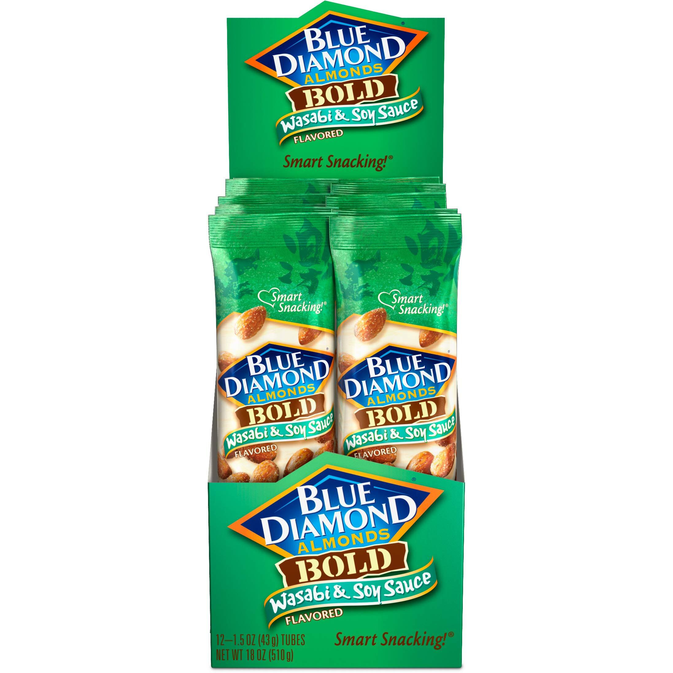 Blue Diamond Almonds Wasabi & Soy Flavored Snack Nuts, Single Serve Bags (1.5 Oz, Pack Of 12)