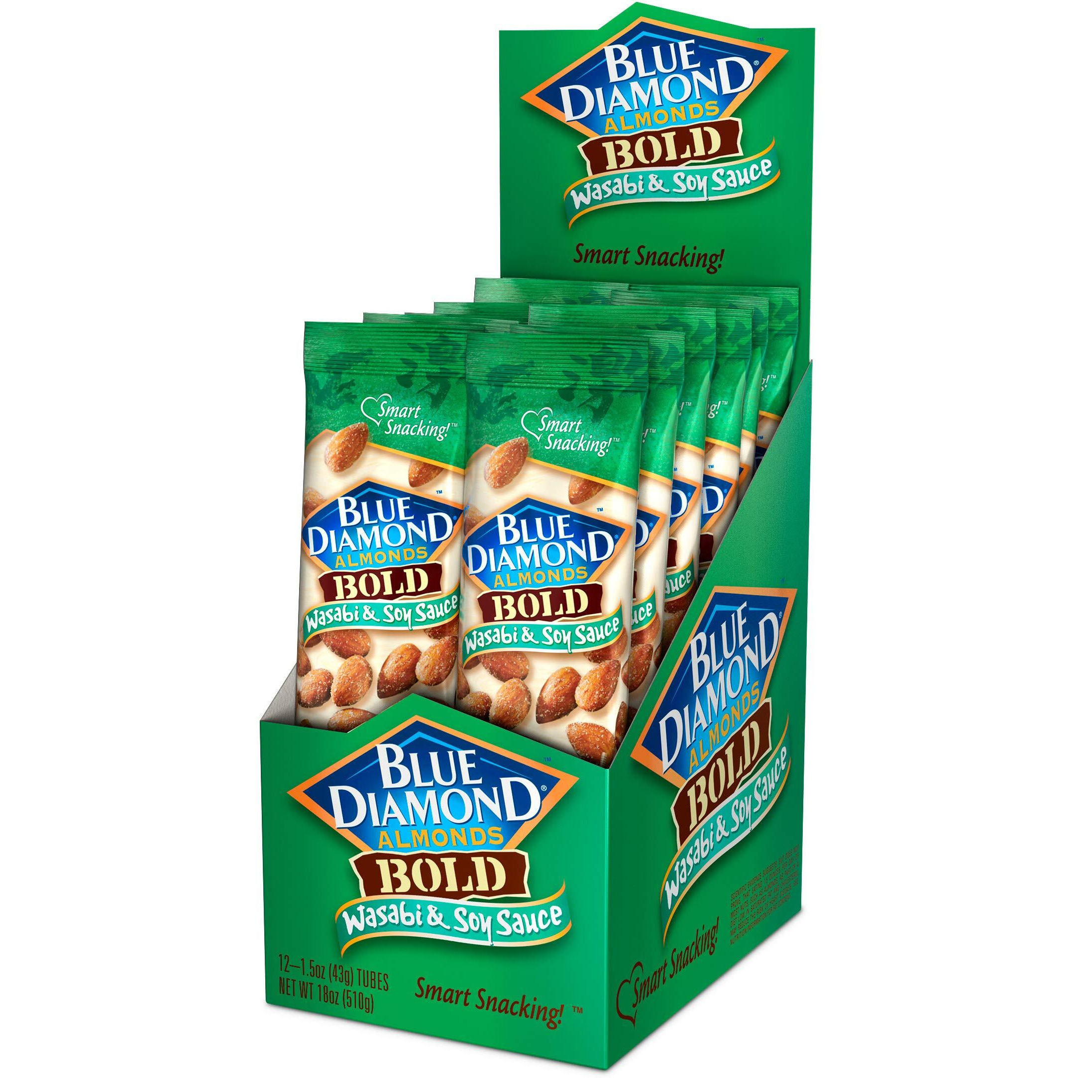 Blue Diamond Almonds Wasabi & Soy Flavored Snack Nuts, Single Serve Bags (1.5 Oz, Pack Of 12)